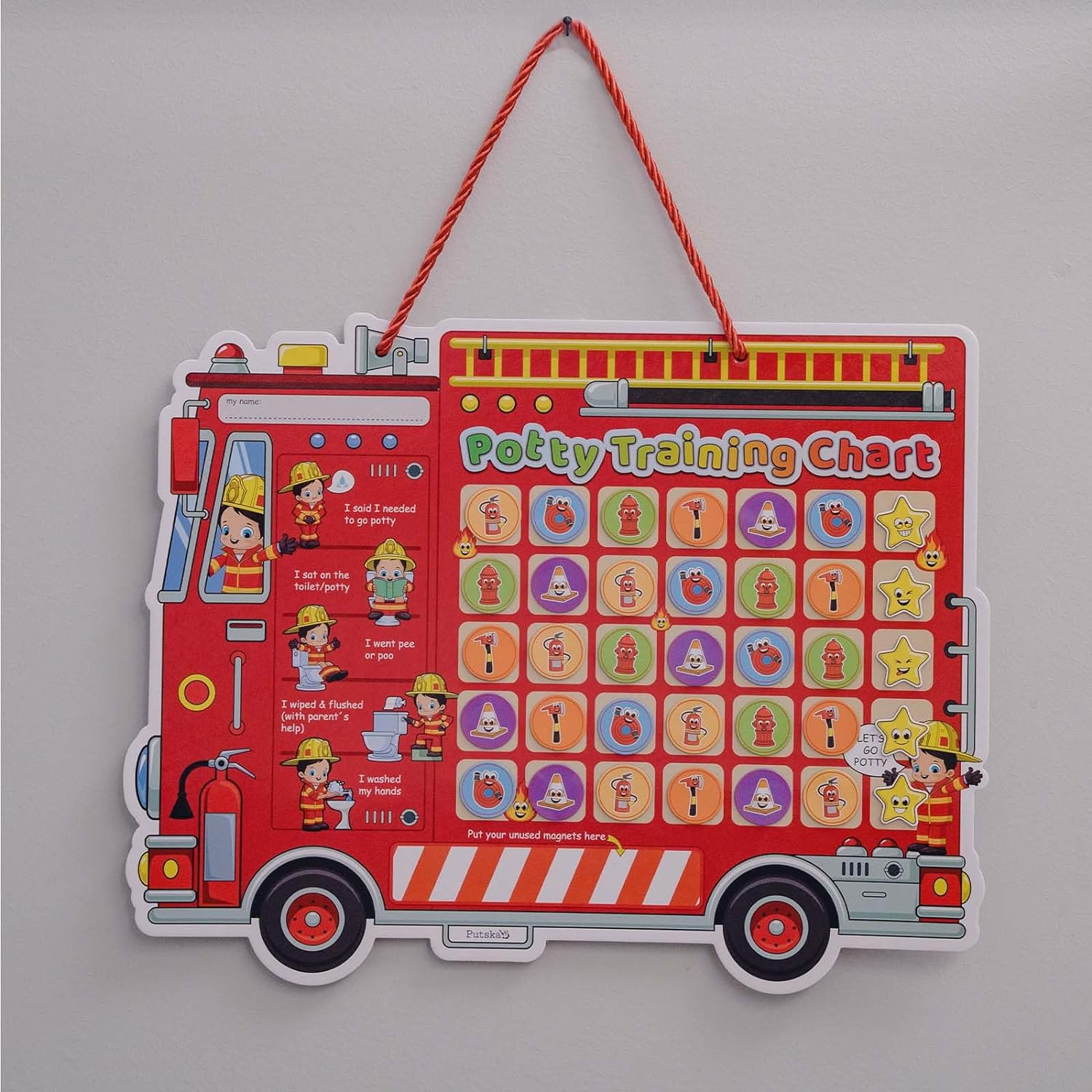 Potty Training Chart with 35 Stickers, 3 Reminder Stickers and Crown for Toddlers Boys and Girls - Potty Training Rewards for Kids - Fireman image number 4