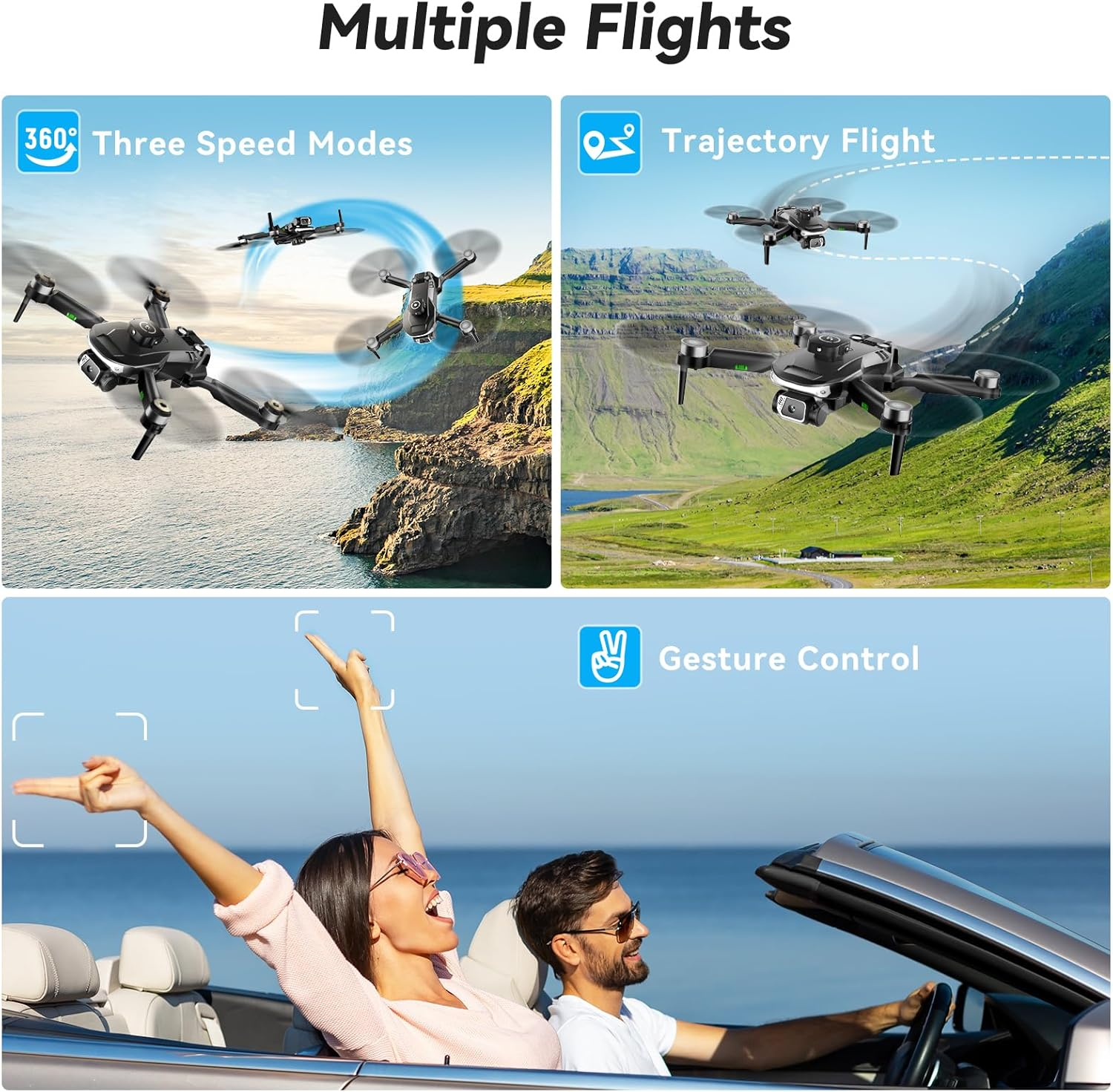 Drones with Camera for Adults, S165 Foldable FPV Drone with Brushless Motor, Follow Me, Auto Return, 3 Batteries, Toy Drones for Beginners (Black&Standard)