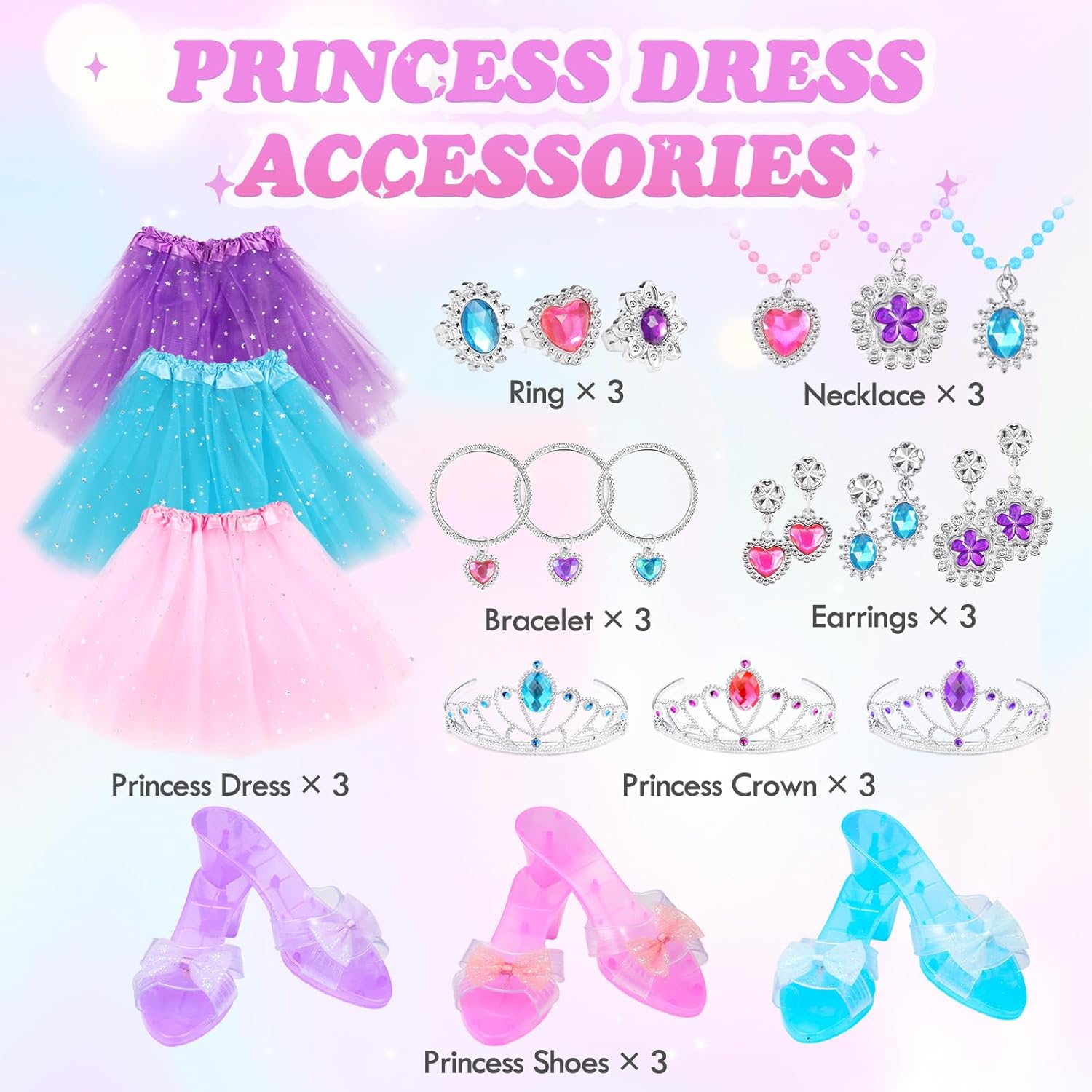 PELOSTA Princess Dress up Toys & Toddler Jewelry Boutique Kit,Princess Costumes Set of Color Skirts,Shoes,Crowns,Princess Accessories,Girls Pretend Role Play Party Favor,3 4 5 6 7 Year Old Girls Gift image number 4