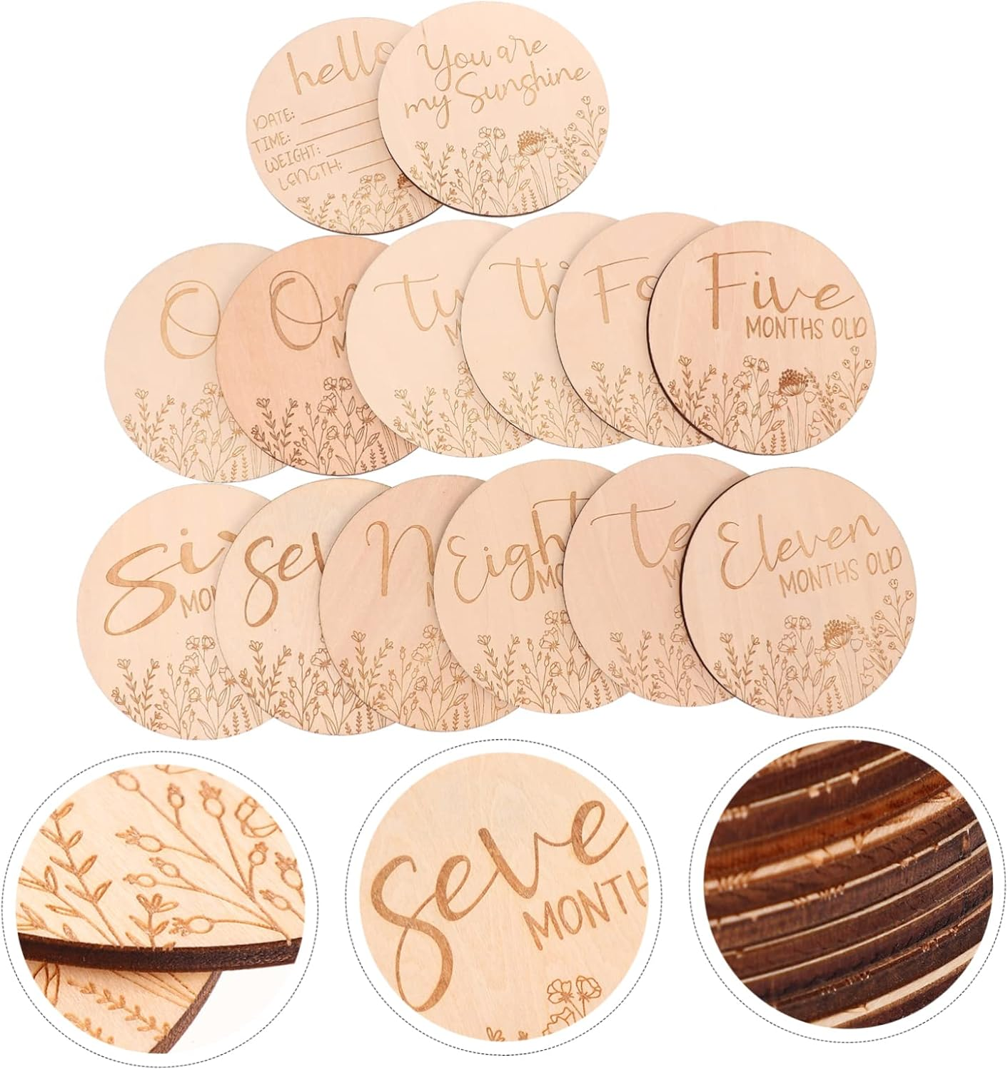 14Pcs Wooden Baby Milestone Cards Monthly Growth Photo Prop Signs for Infants Newborns Birth Announcement Set image number 3