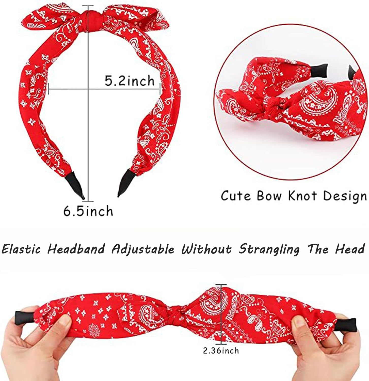 3 X Boho Wide Headband Rabbit Ears Hair Bands Fabric Non-Slip Headgear Elastic Twist Headband 1920S Accessories for Women Girls (Cashewears) - Cashewears image number 3