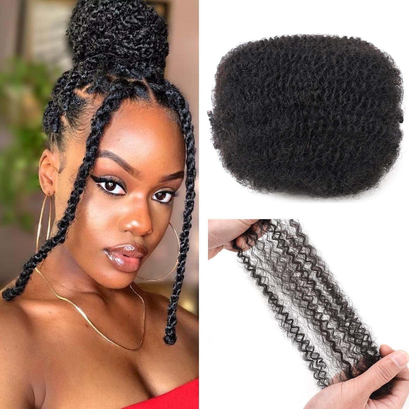 Afro Kinkys Bulk Human Hair 16 Inch 30G/Bundle Natural Black 16 Inch Afro Kinky Bulk 100% Human Hair Can Be Bleached and Dyed