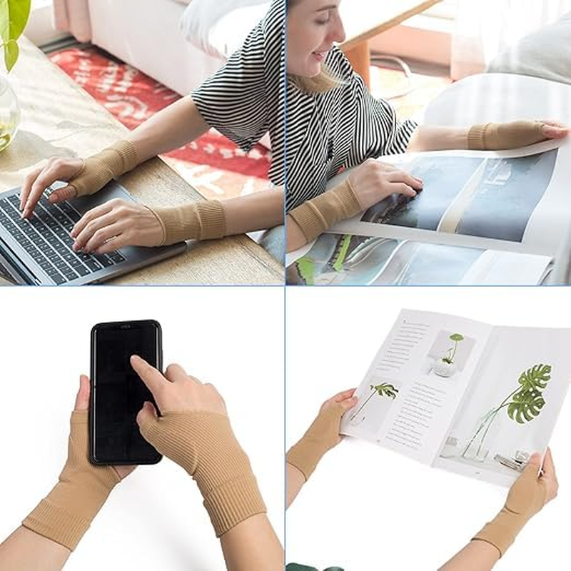 1 Pair Wrist Thumb Compression Gloves with Thumb Anti-Injury Pads, Thumb Support Brace Gloves, Wrist Support Brace Fingerless Gloves for Arthritis Joint Pain Tendonitis Sprains Pain Relieve (Black) image number 1