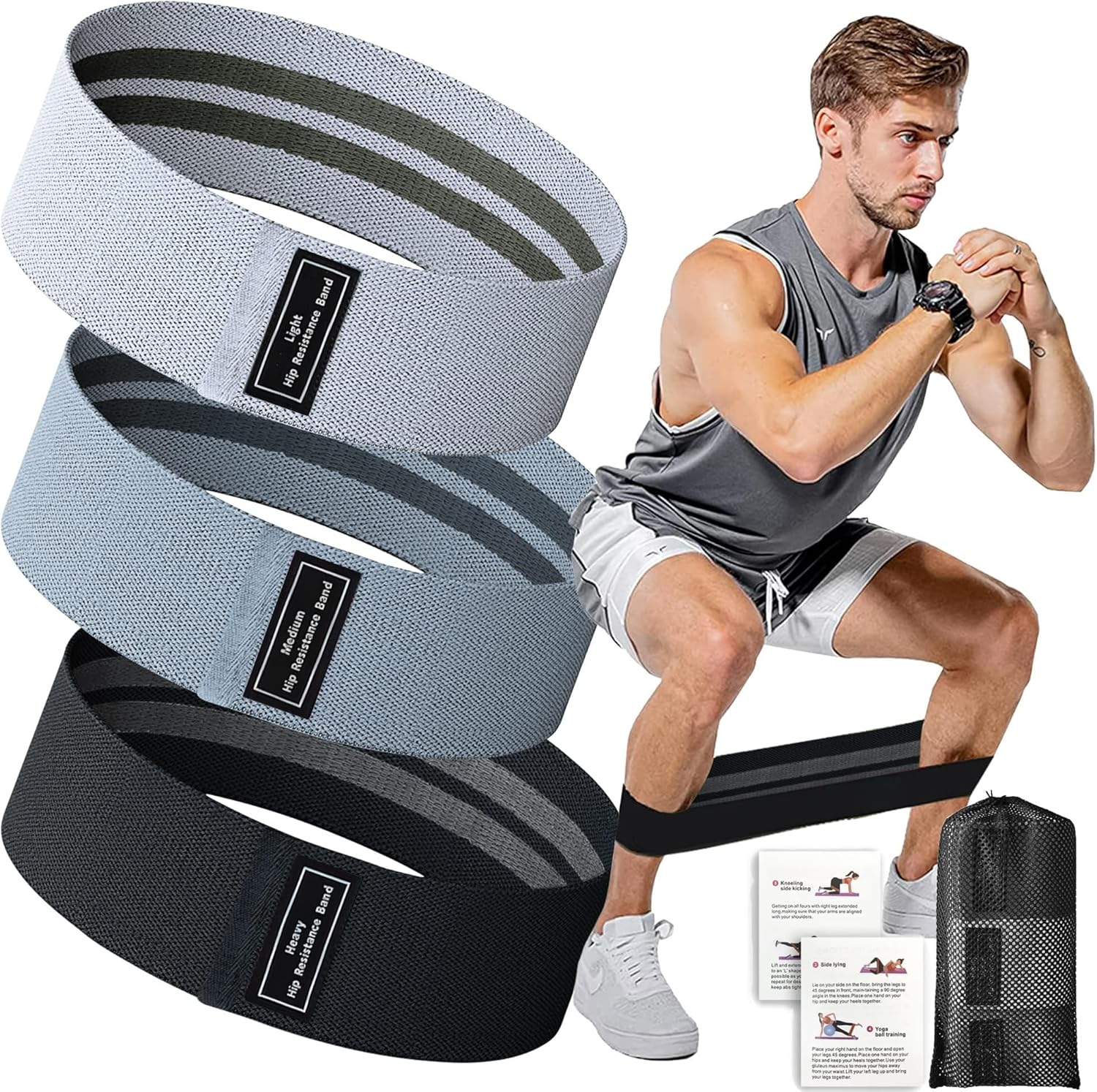 Resistance Bands for Legs and Butt, Fabric Exercise Loop Bands Yoga, Pilates, Rehab, Fitness and Home Workout, Strength Bands for Booty