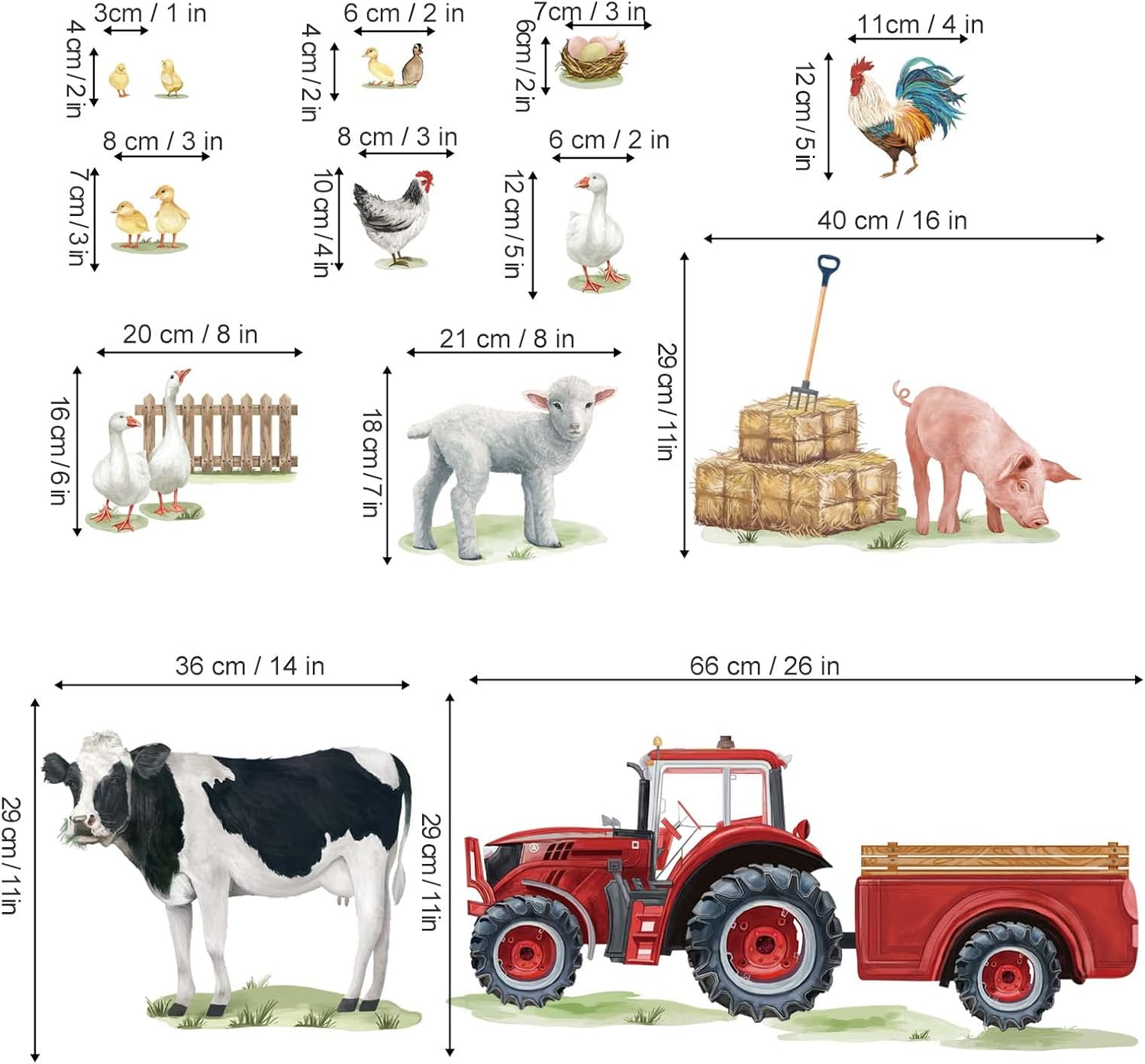 Wondever Farm Animals Cow Wall Stickers Farmhouse Truck Roosters Peel and Stick Wall Art Decals for Kitchen Living Room Kids Room image number 3