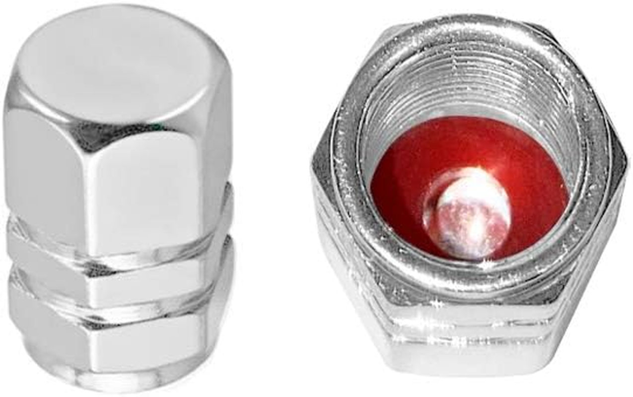 Marcraft Silver Metal Tyre Wheel Alloy Valve Caps Dust Caps (4 Pack) Universal for Cars, Suvs, Bicycles, Motorcycles, Trucks | Heavy-Duty Rubber Airtight Seal | Hex Shape Aluminium Alloy | Screw-On image number 1