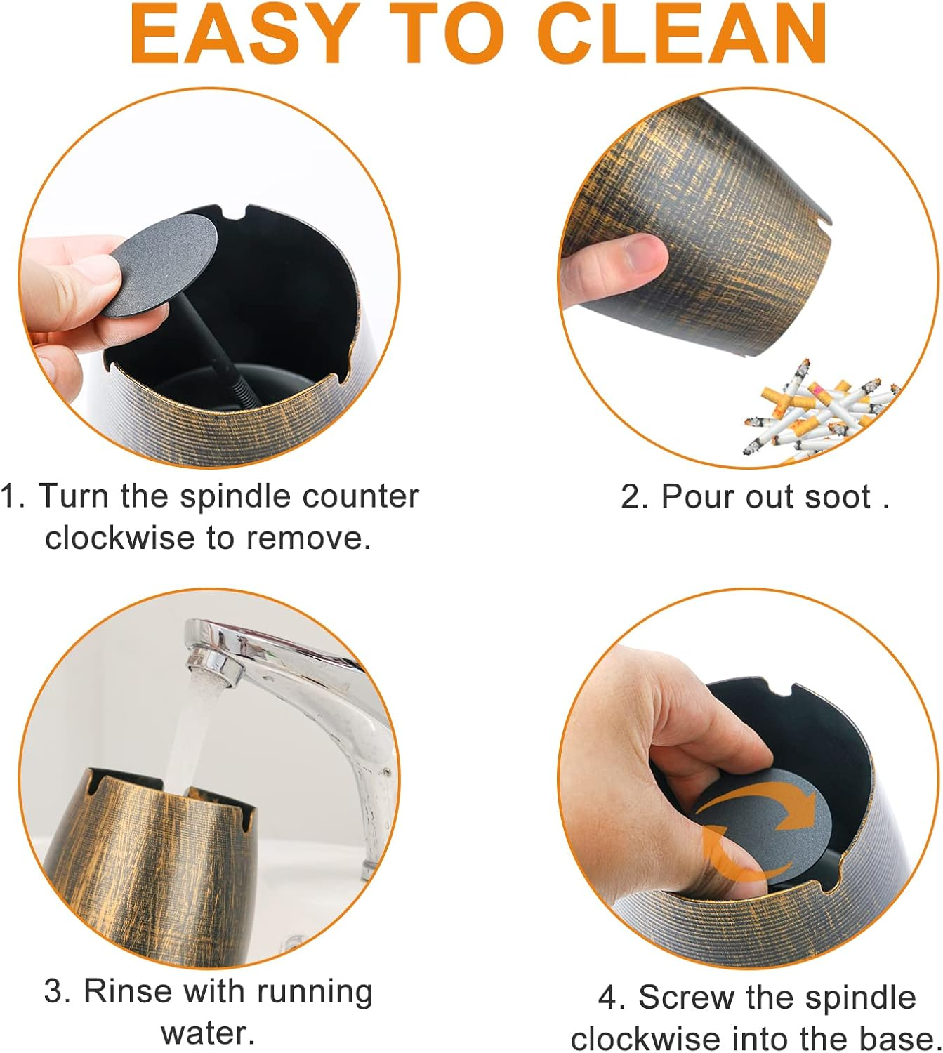 Small Retro Odorless Ashtray with Lid for Cigarettes Outdoor Rainproof,Metal Decorative Ashtray for Patio outside Home Indoors Table Decor,Copper image number 3