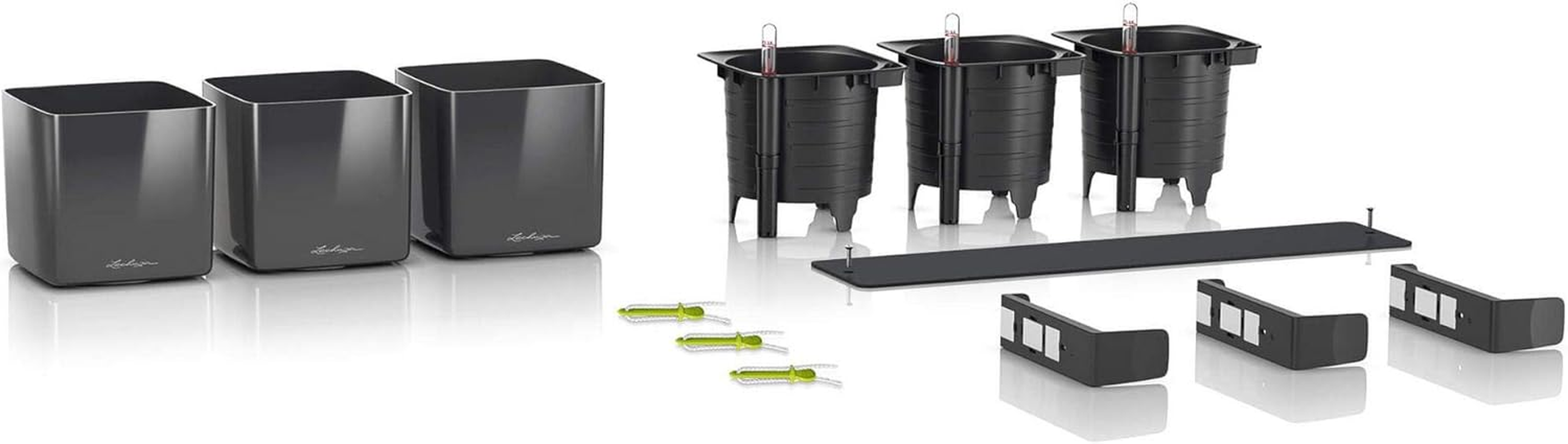 Lechuza Glossy Cube Triple Wall Planter Kit, High Gloss Charcoal image number 5
