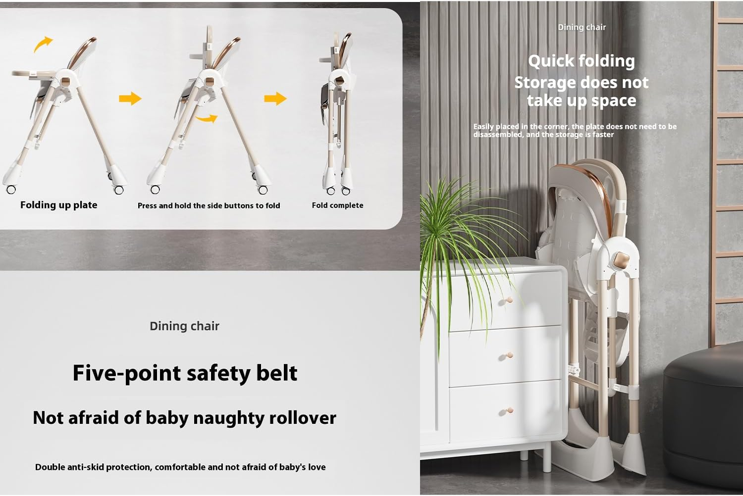 Baby High Chair & Toddler Chairs, Adjustable Baby Highchair with Recline, Wheels & Removable Tray, Convertible Feeding Chair & Baby Dining Chair for 6M~6Y(White)