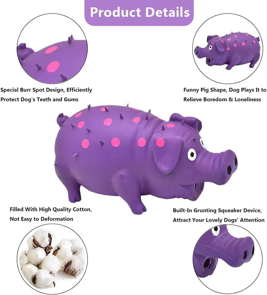 HYAVIA 2 Pack Latex Squeaky Pig Dog Toys &ndash; Durable Grunting Chew Toys That Oink, Interactive Rubber Pig Toys for Small, Medium & Large Dogs (Blue & Purple) image number 6