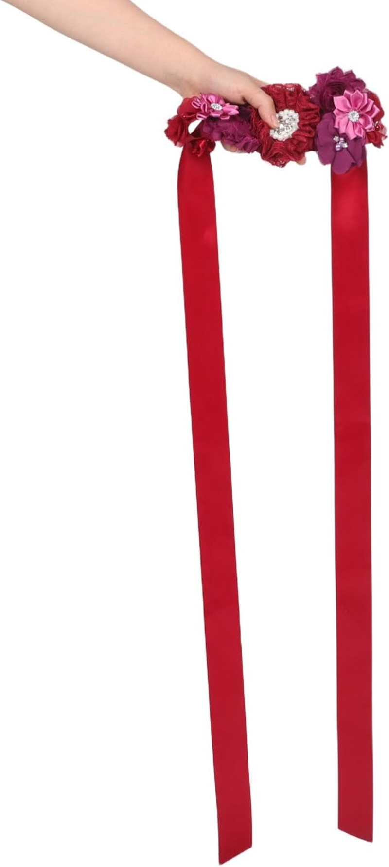 VANZACK Floral Maternity Sash Belt: Bridal Satin Ribbon Belly Band Pregnancy Flower Sash for Wedding Pregnant Baby Shower Party Photoshoot image number 6