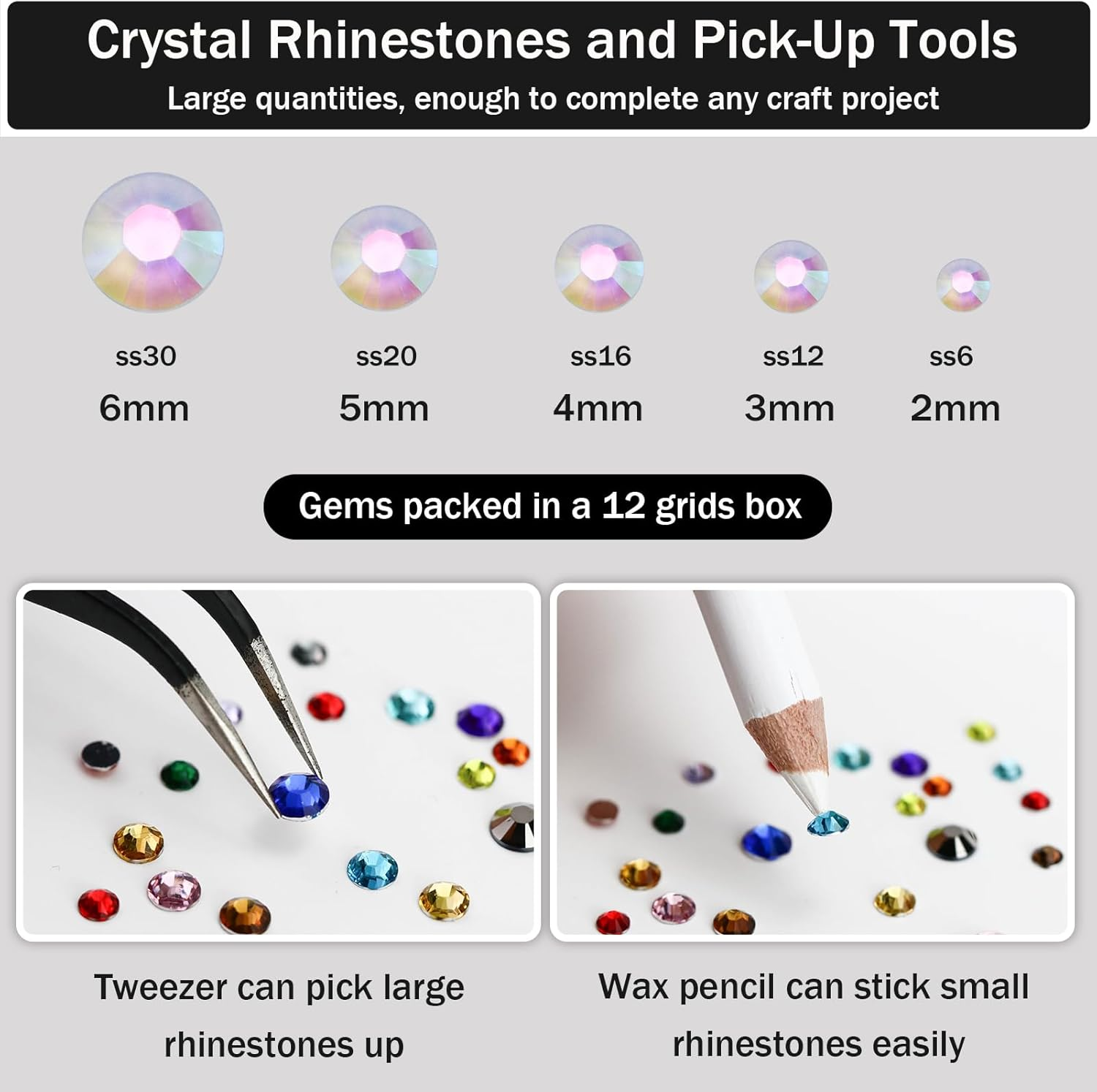 Towenm B7000 Clear Glue with 4000PCS Transparent AB Rhinestones for Crafts Clothing Fabric Shoes, Glue Fix Flatback Gems for Nails Face Jewelry, Mixed 5 Sizes 2Mm-6Mm Diamond Gemstones Bejeweled Kit image number 6