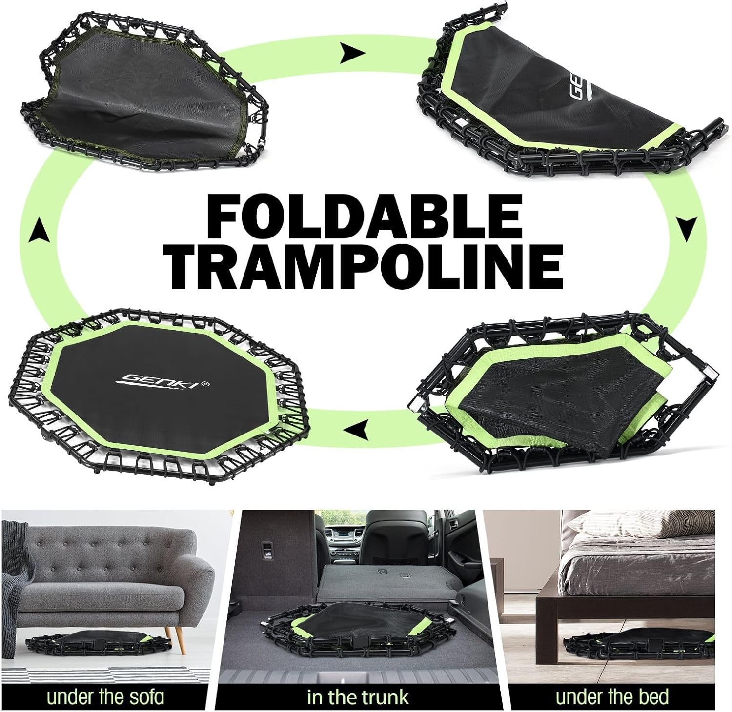 Genki Trampoline Bounce Rebounder Jumping Rebounding Home Fitness Gym Bungee Exercise Equipment Indoor Outdoor round Adjustable Handlebar - T-Shaped-48Inch image number 3