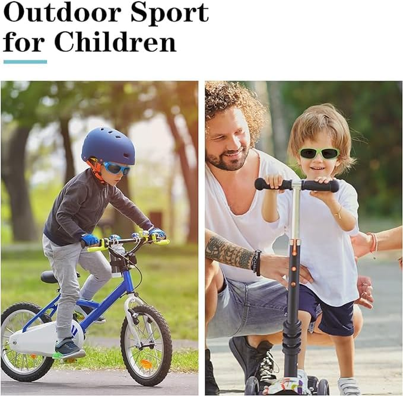 Flexible Kids Sunglasses Polarized Sports Sun Glasses Girls Boys Cycling Shades with Straps UV400 Protection Eyewear for Age 3-10 - 2 Pack - Black+Blue/Darkblue image number 3