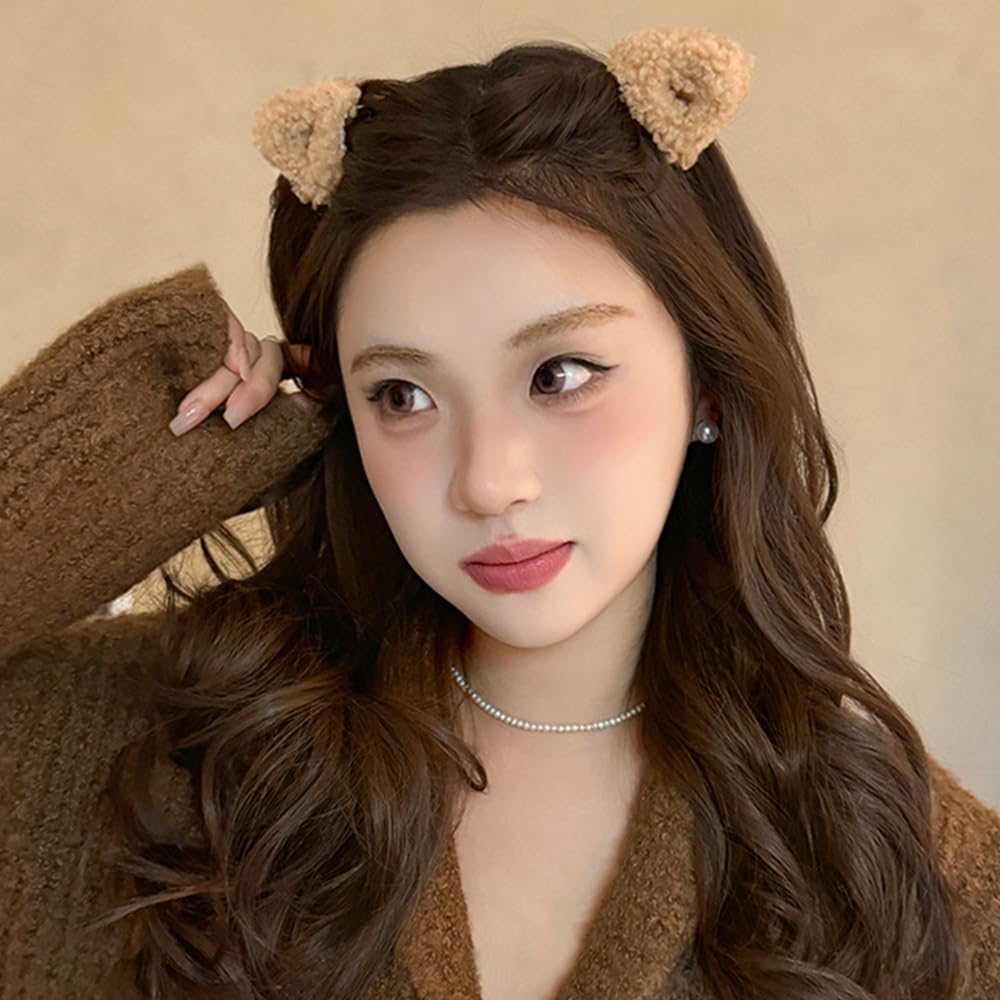4Pcs Cute Plush Cat Ears Shape Hair Claw Clips Winter Plush Hair Clips Soft Non Slip Claw Clips Small Bangs Barrettes Beige Brown Hair Clip Fashion Fuzzy Claw Clip Hair Accessories for Women and Girls image number 2