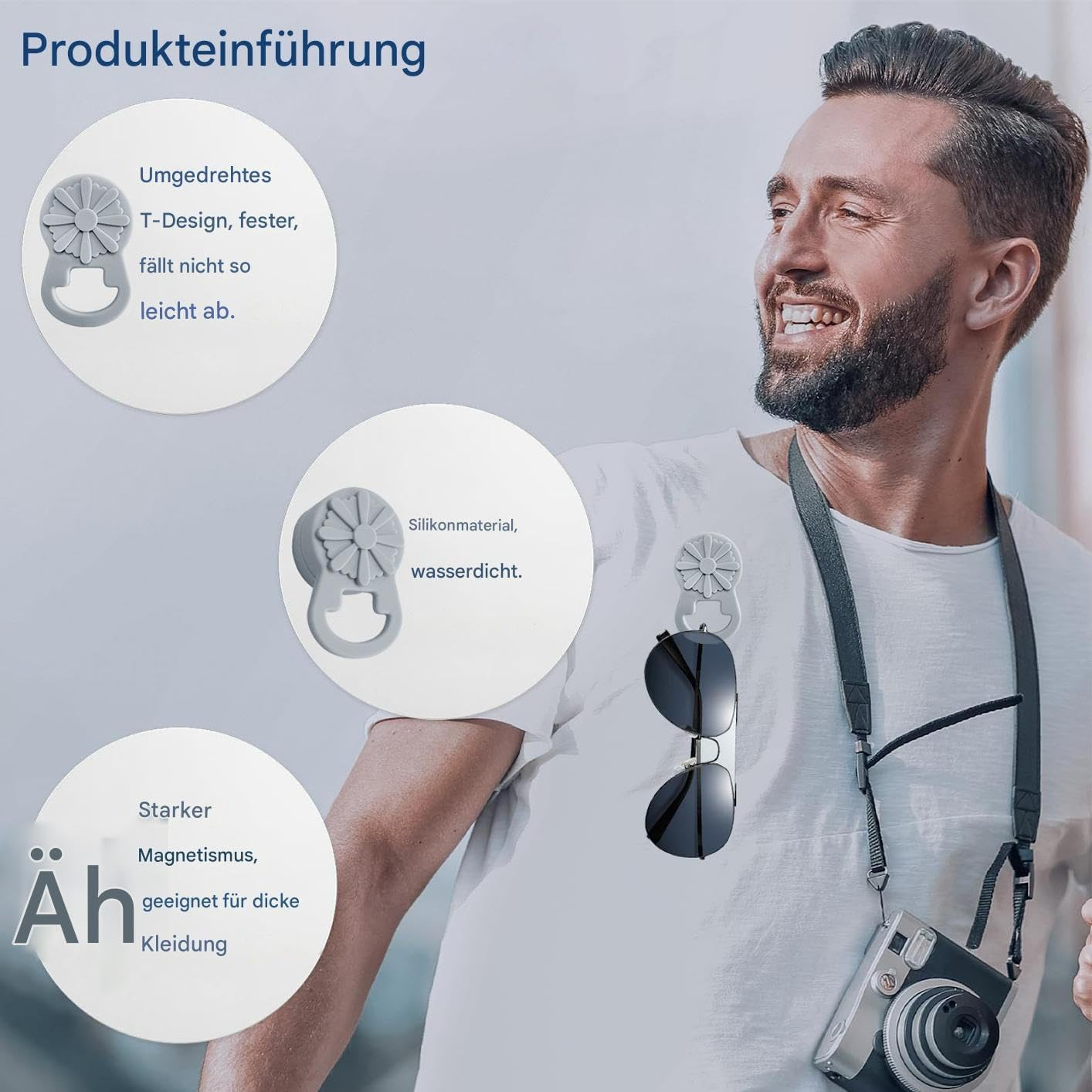 Tuxuseo Glasses Clip for Shirt - Magnetic Clothing Holder, Silicone Fashion Accessories Hanger for Men and Women Travel Outdoor Hiking Shirt Clothing - White image number 2