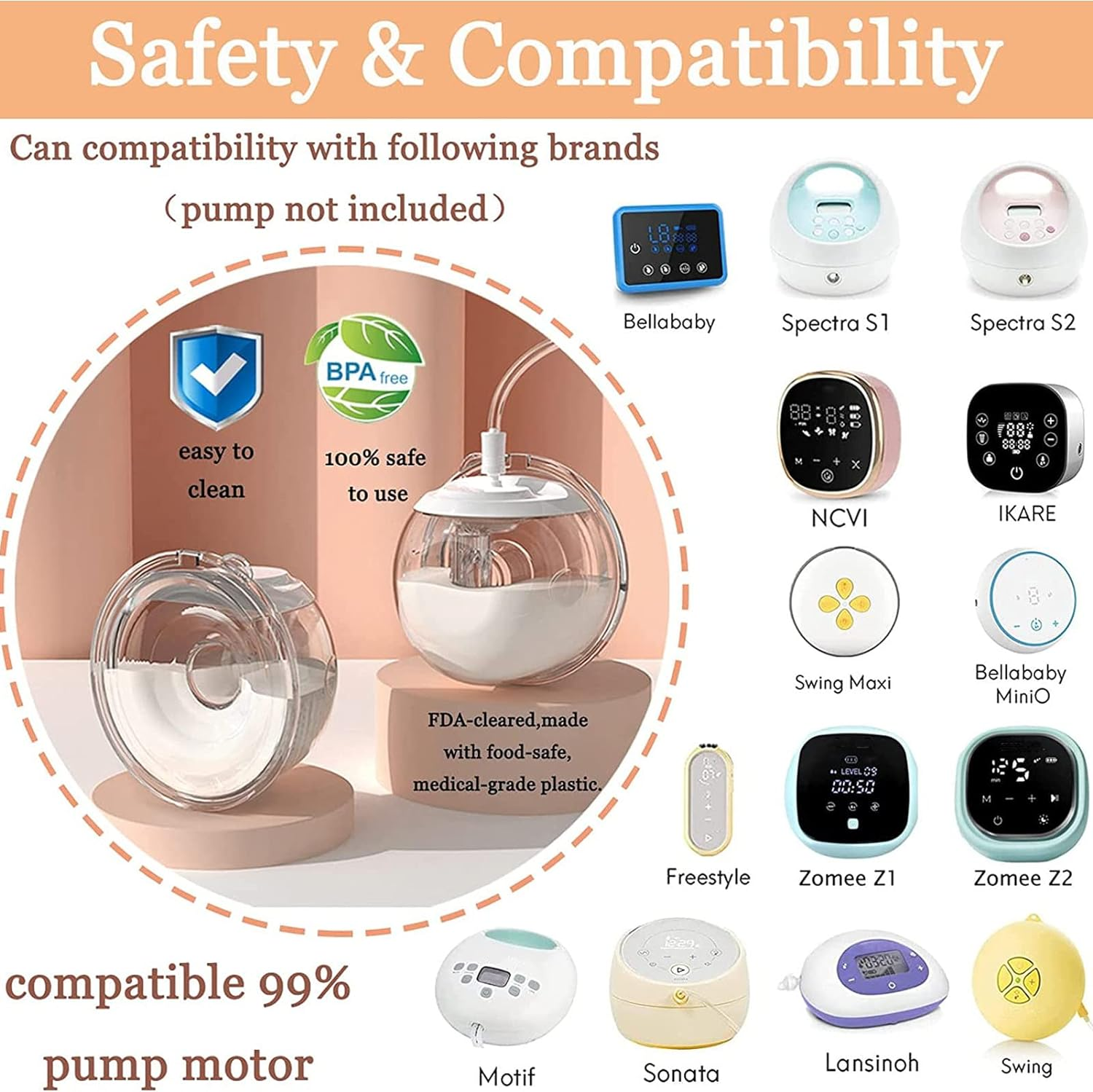Wearable Breast Pump, 240Ml 4.7X4.6X3.1In Hands Free Discreet Breast Milk Collection Cup Set, Portable Electric Breast Pump Single Side Silicone Milk Collector Cup for Most Size image number 1