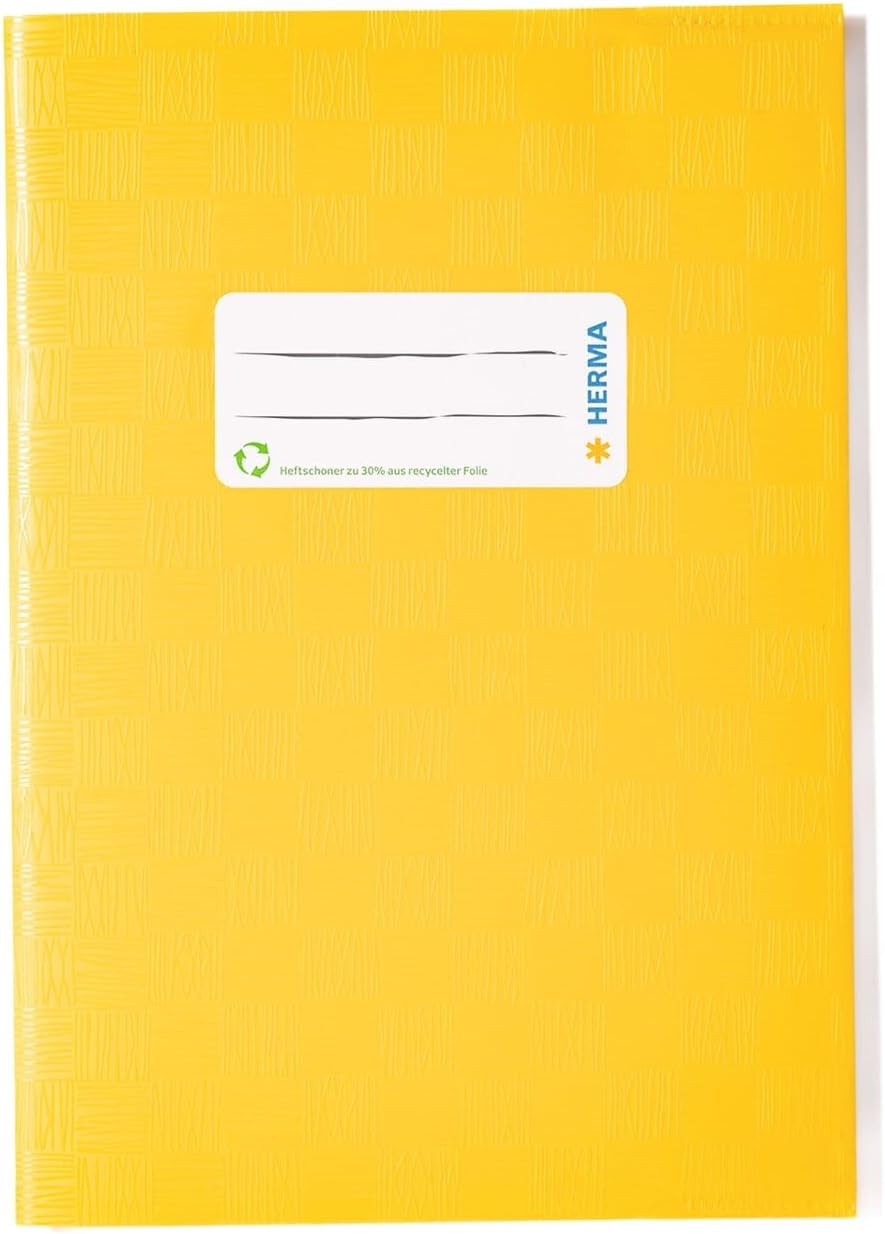HERMA Exercise Book Cover A5, with Inscription Label, Made of Wipeable and Sturdy Plastic, Slip on Cover Jackets for School, White - Yellow