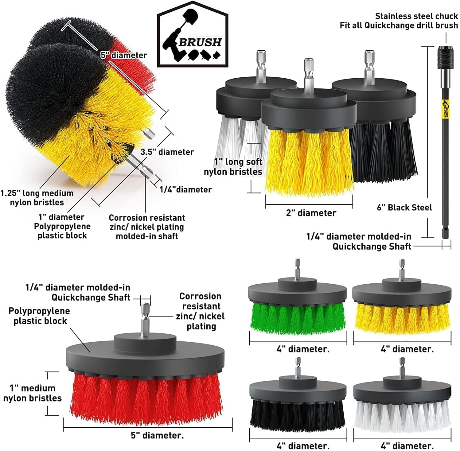 45 Piece Drill Brush Attachment Set Scrub Pads Scouring Pads Power Scrubber Brush with Extend Long Attachment All Purpose Clean for Grout, Tiles, Sinks, Bathtub, Bathroom, Kitchen