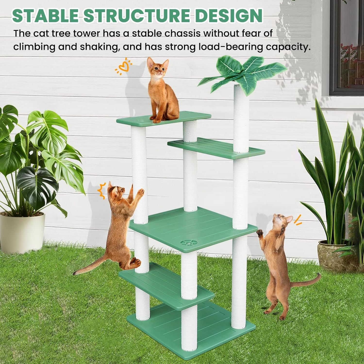 MAOHEGOU 56 Inches Large Outdoor Waterproof Cat Tower, Multi-Level Cat Tree, for outside and Indoor Cats, with PVC Board and Cat Scratching Posts image number 3