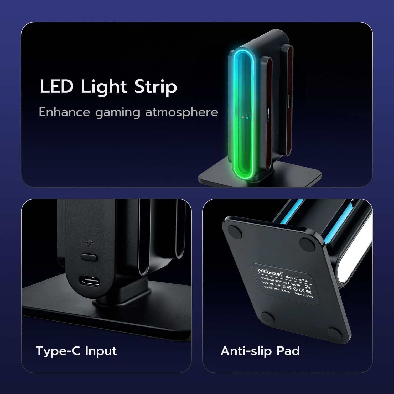 Mcbazel 4-In-1 RGB Charging Dock Station for Nintendo Switch 2 Joy Con - Magnetic Fast Charger with LED Indicators, Colorful Lighting & Safety Protection, Switch 2 Accessories image number 6