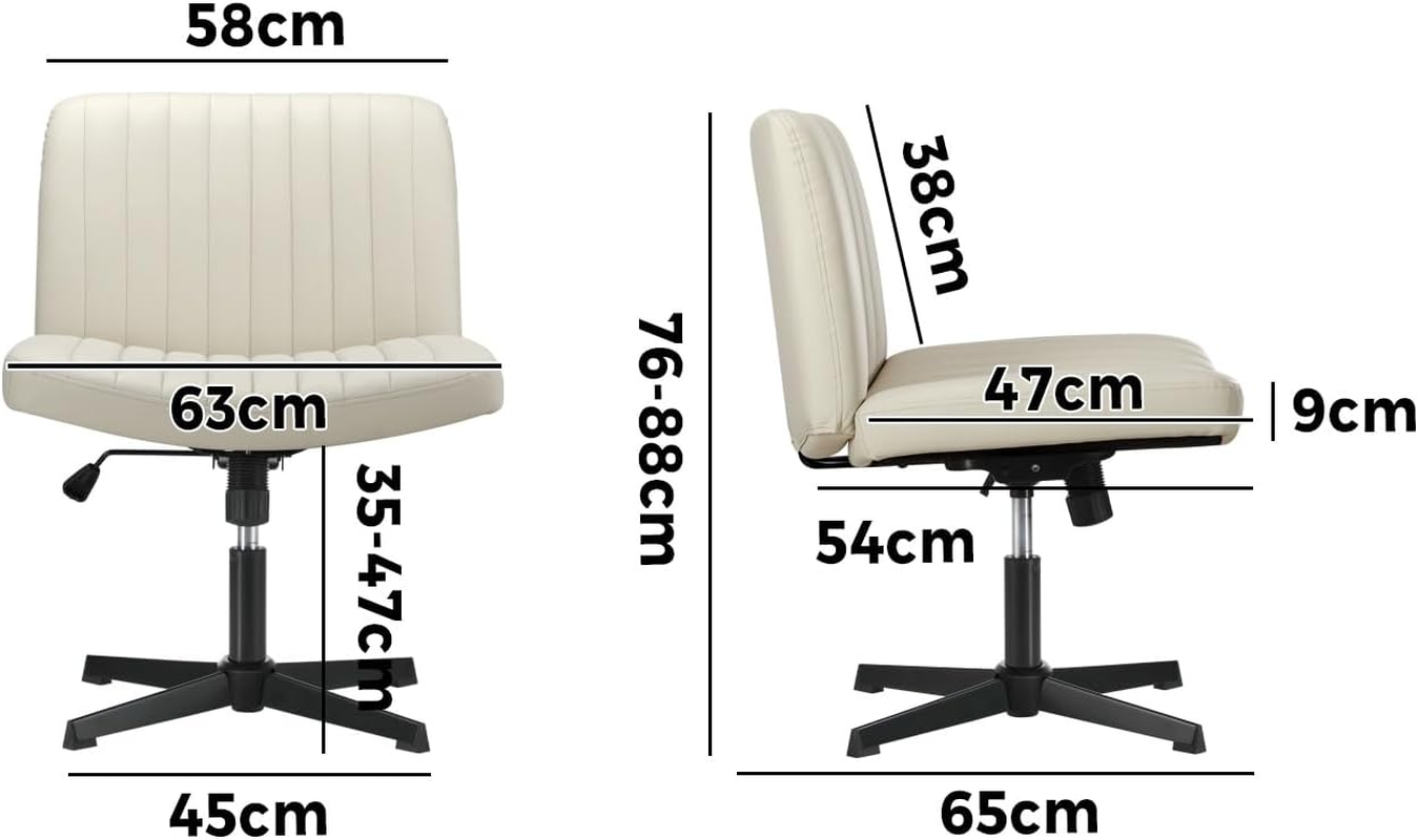 Oikiture Home Office Chair with Pu Leather Cover and Wider Seat Beige Cross Legged Office Chair image number 7