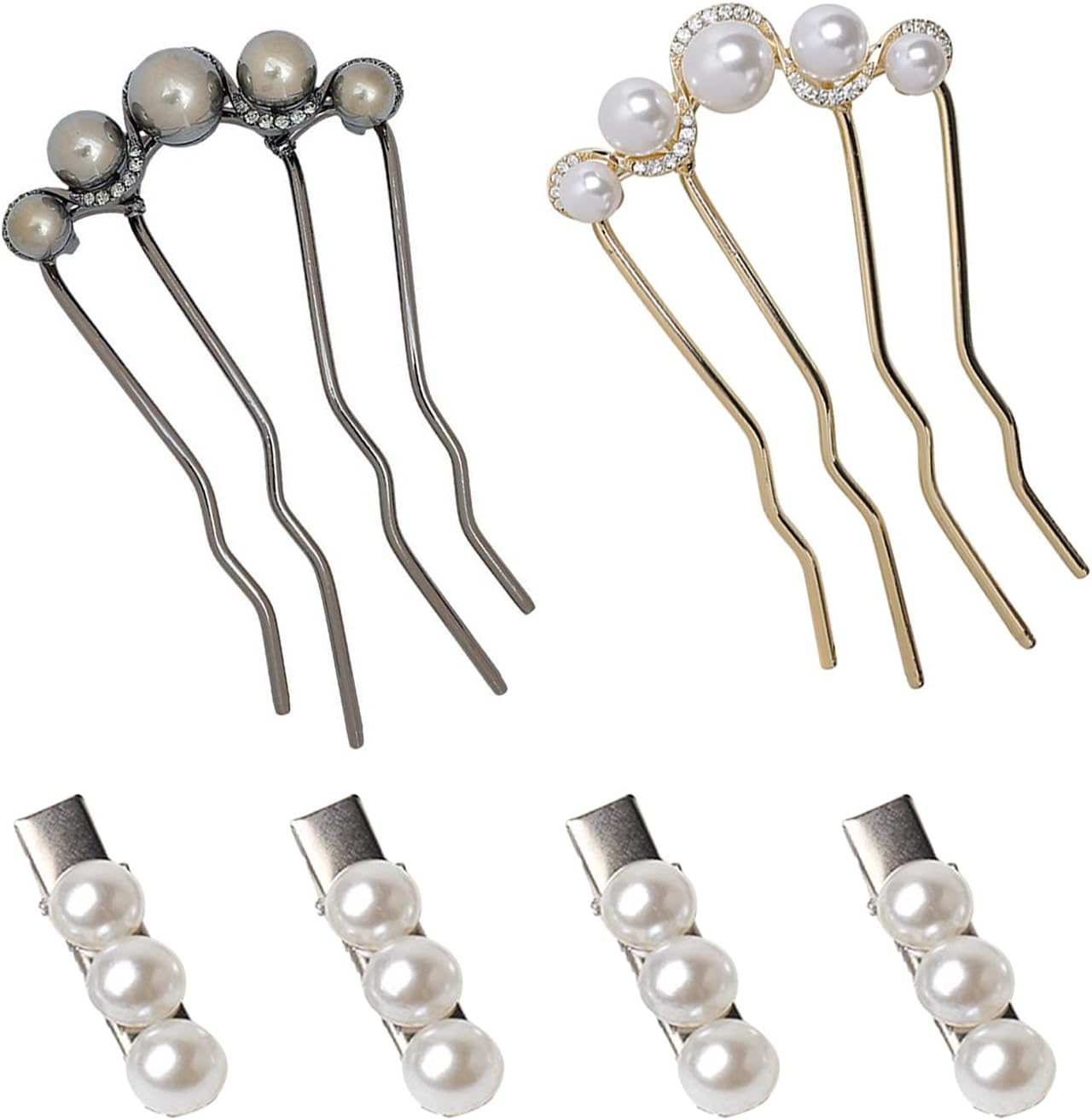 2 Pearl Hair Combs, 4 Pearl Word Clips, Elee Princess Hair Pins, U-Shaped Fixed Hairpins, Sideburns to Organise Hair, Hair Accessories for Girls image number 5