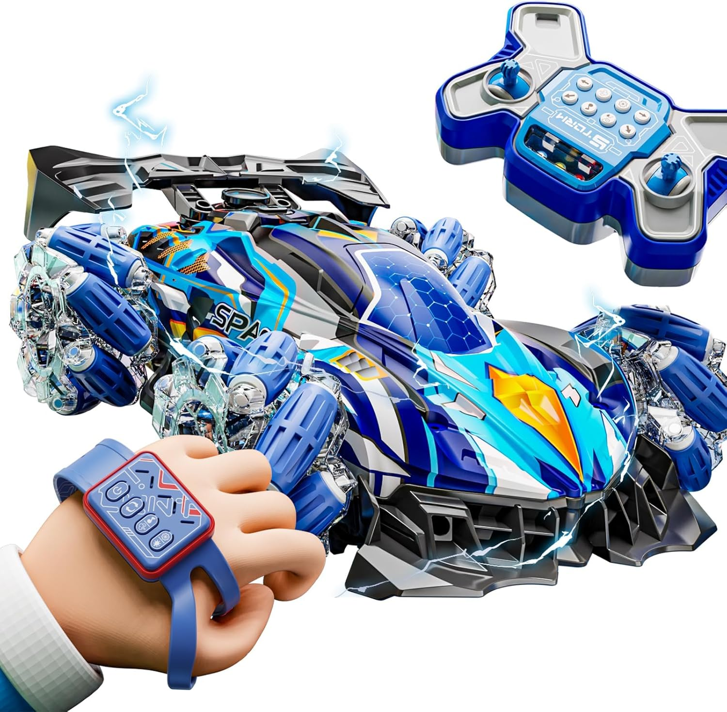 Remote Control Car for Kids Toys RC Stunt Car 360&deg;Rotating RC Cars with Music 4WD off Road Radio Controlled Truck 2.4Ghz Outdoor Toy RC Drift Car for Boys (Blue)