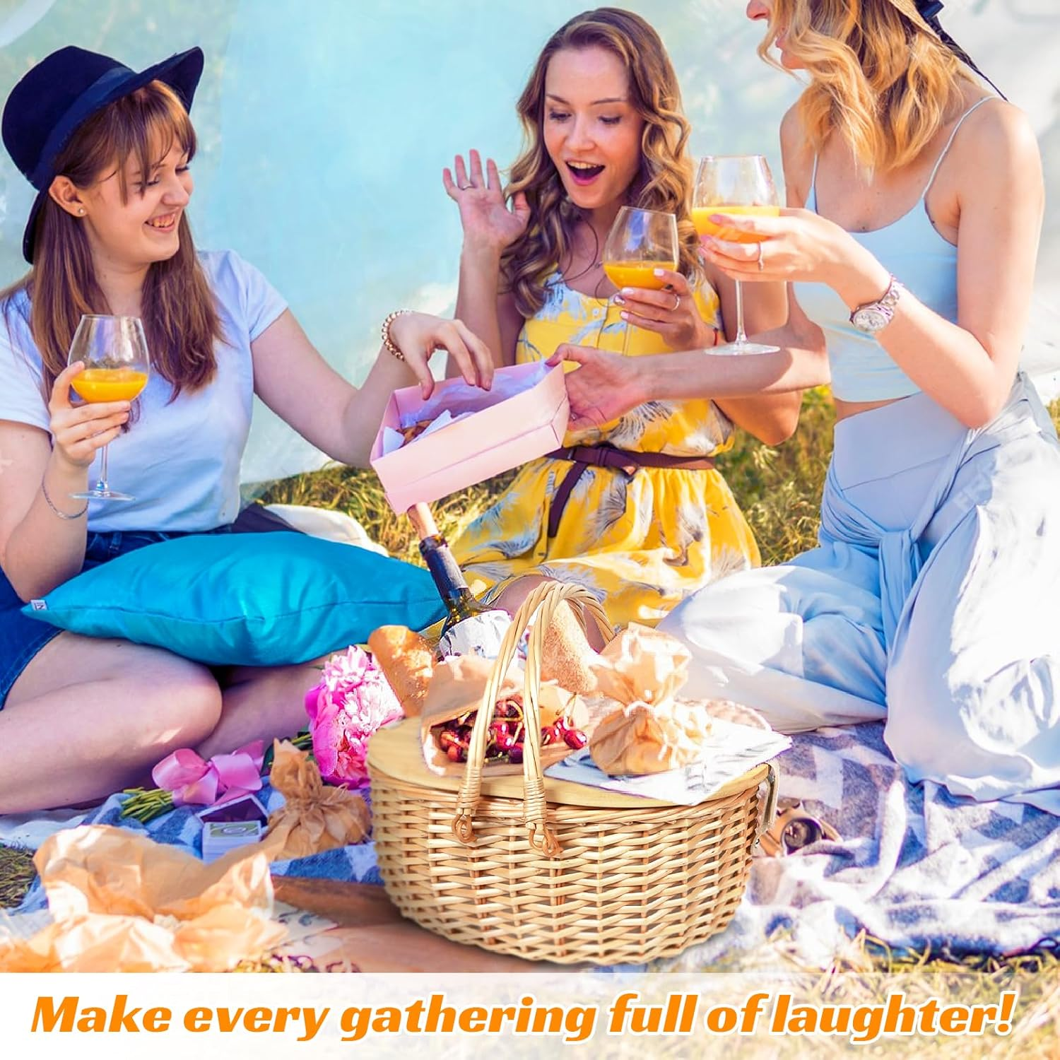 Hap Tim Wicker Picnic Basket Set with Charcuterie Boards for 2 - Unique Gifts Ideas for Couple, Engagement, Wedding, Bridal Shower, Family, Christmas, White Elephant Gifts for Adults(Y2408A-1) image number 3