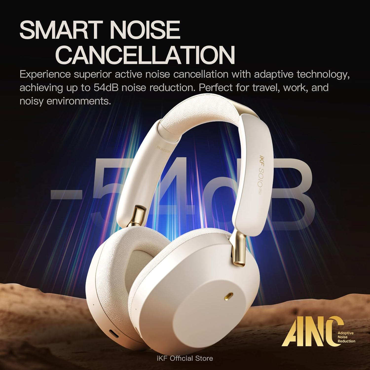 Ikf Solo Pro Adaptive Noise Cancelling Headphone, Wireless over Ear Bluetooth,Overhead Headset with Head Tracking, Hi-Res Audio, 140H Playtime, Comfortable Fit, Clear Call, Customize via an App image number 6