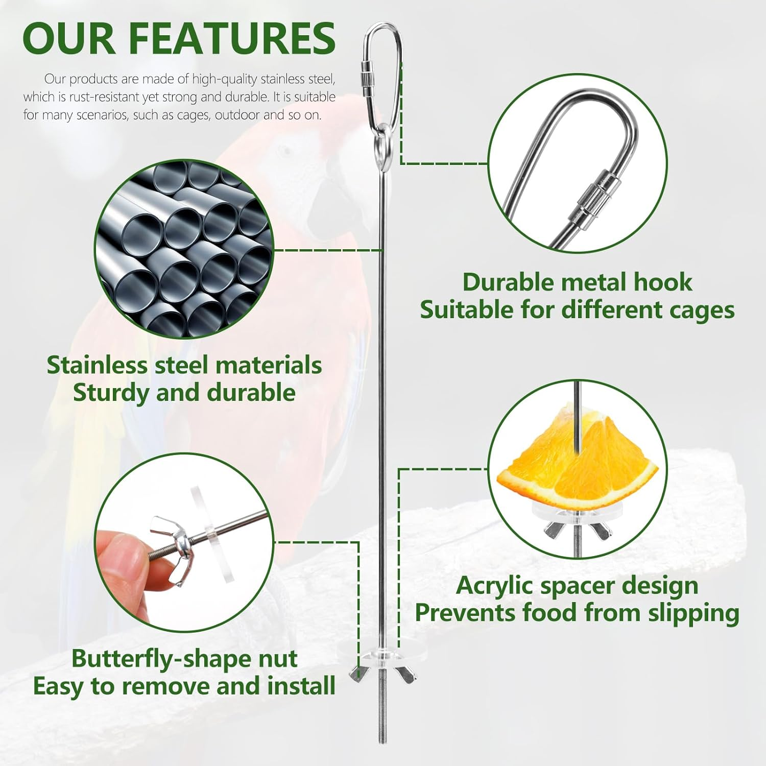 LELE LIFE 5 Pcs Hanging Bird Cage Feeder Parrot Fruit Vegetable Skewer Stainless Steel Parakeet Budgie Bird Cage Accessories image number 2