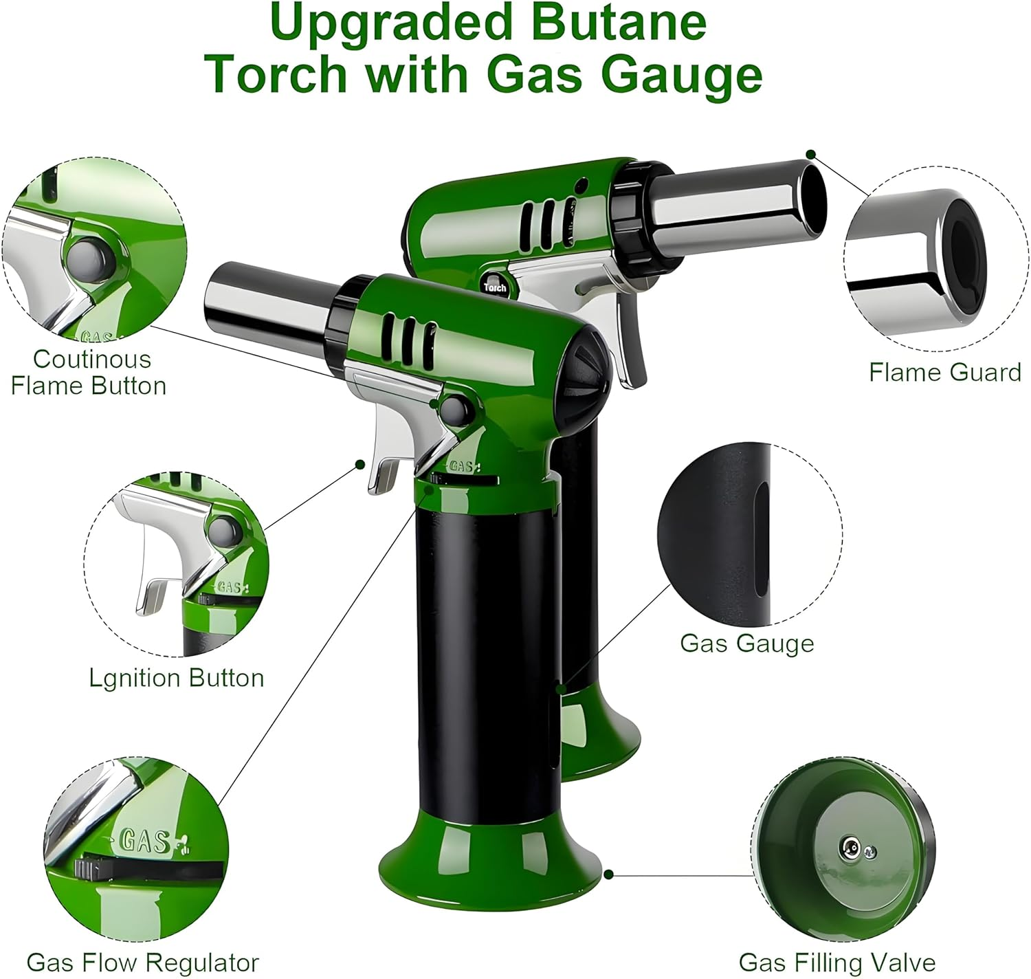 Koackl Refillable Blow Torches with Fuel Gauge -Butane Torch Lighter with Adjustable Flame for Welding, Resin Art, Kitchen Use - One-Handed Operation Gas Torch (Butane Gas Not Included) image number 5