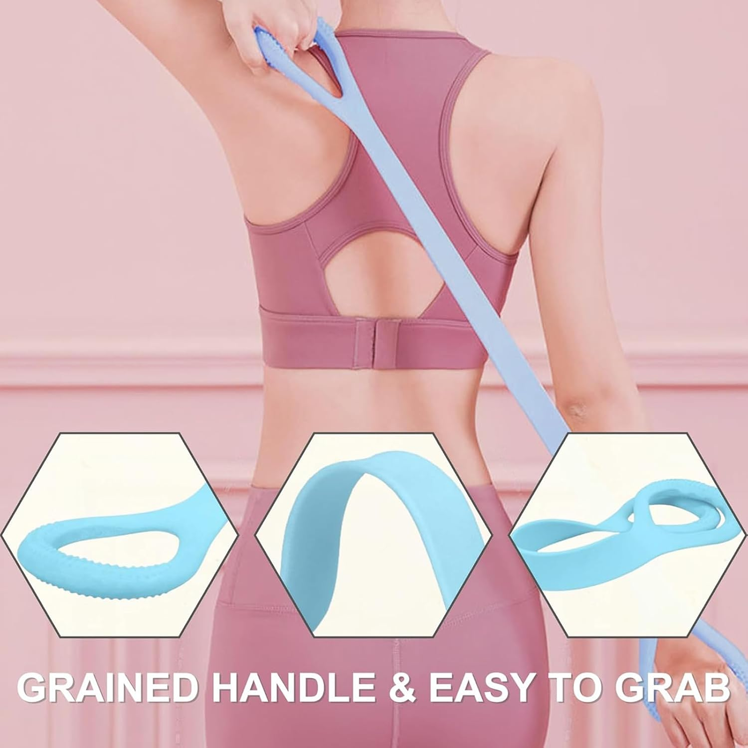 Figure 8 Resistance Band with Handles, Upgraded Silicone Exercise Band for Shoulder, Arm & Back Workout at Home/Gym(Pink) image number 4