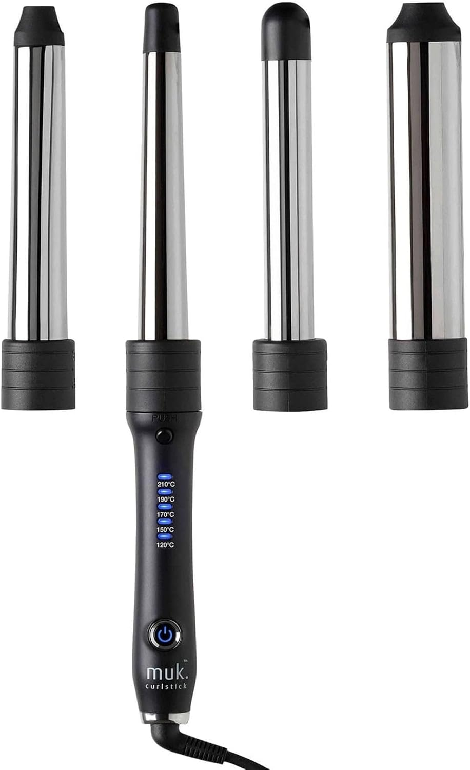 MUK. Curl Stick V 2.0 Hair Curler Set - 4 Interchangeable Titanium Barrels for Various Curls & Waves. Curling Iron with 5 Heat Settings & Ion Technology. Curling Wand Kit