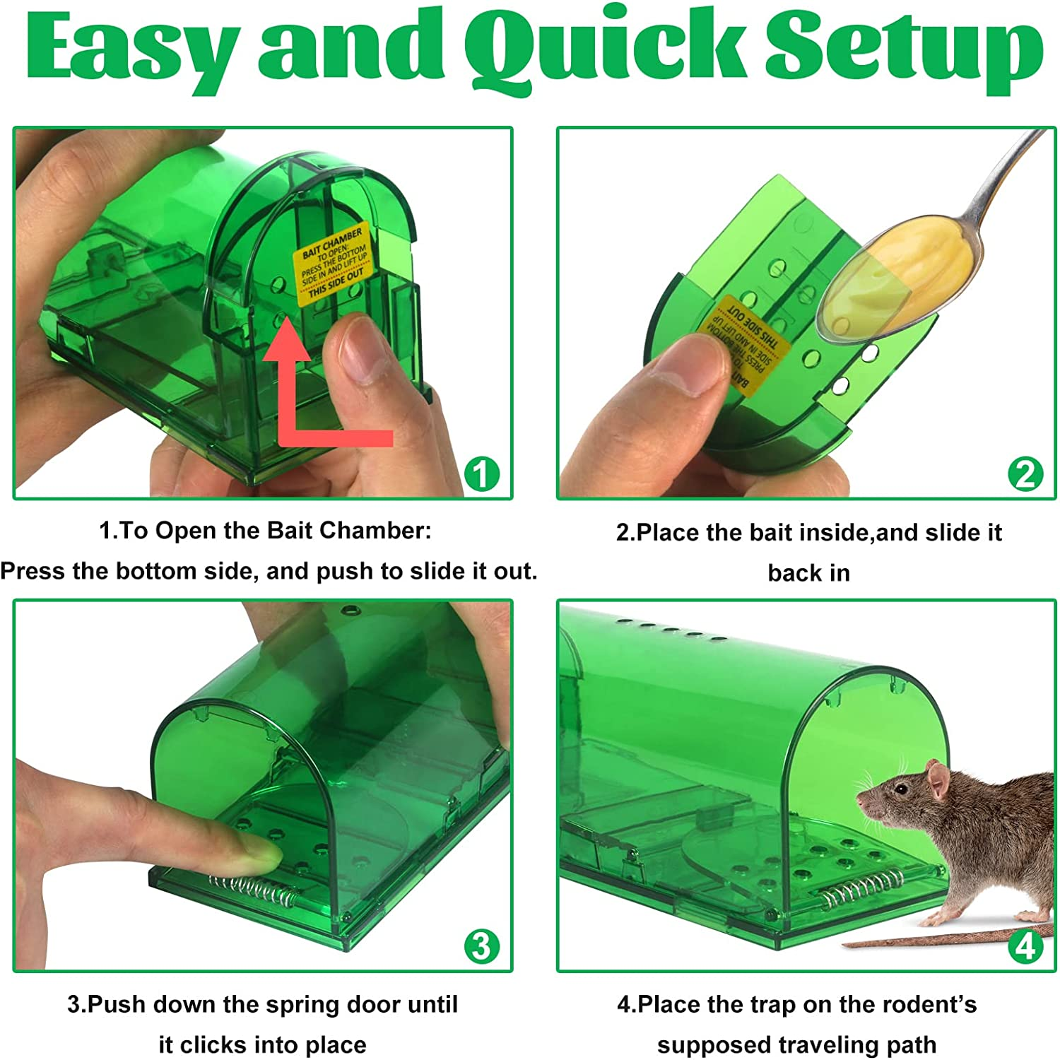 2 Pack Mouse Traps Humane Mice Rat Mouse Traps Indoor for Home Catch and Release with NO Kill - Reusable Mouse Trap for Small Rodent, Voles, Hamsters, Moles Catcher That Works - Small image number 3