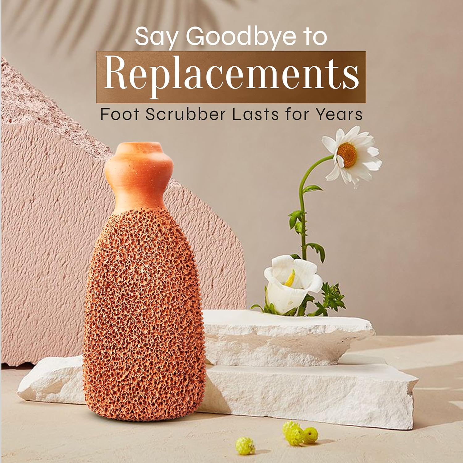 Fac&oacute;n Pumice Stone for Feet Callus Remover - Terra-Cotta Foot Scrubber with 2 Sides, 100% Pure Natural Foot Pumice Stone, Pedicure Pumice Stone Scrubber, Foot Exfoliator, Removes Calluses & Dead Skin image number 2