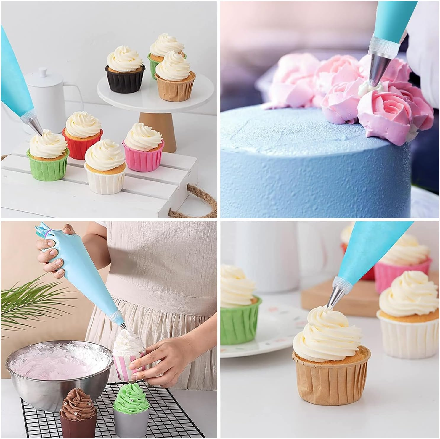 GZMAISULEE 40PCS Piping Bags and Nozzles Set, 12 Inch Pastry Bags, Cakes Decorating Kit, Silver, Stainless Steel, Silicone, Plastic, Petal, Star, Leaf, Round, Flower, Basketweave, Cake Decorating Kit