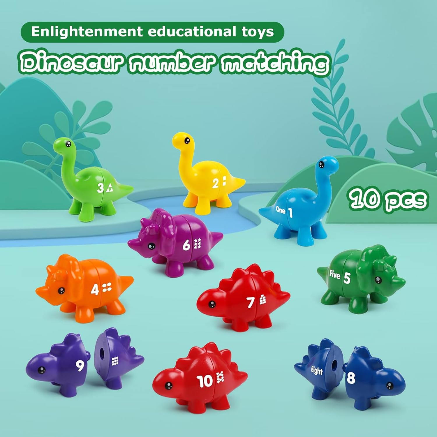 Peeokuo Matching Number Counting Dinosaur Toys with Double-Sided 1 to 10 Math Match Preschool Learning Sensory Sorting Educational Montessori Toy Sets Sorting Sensory Toys for Age 3+ Girls image number 2