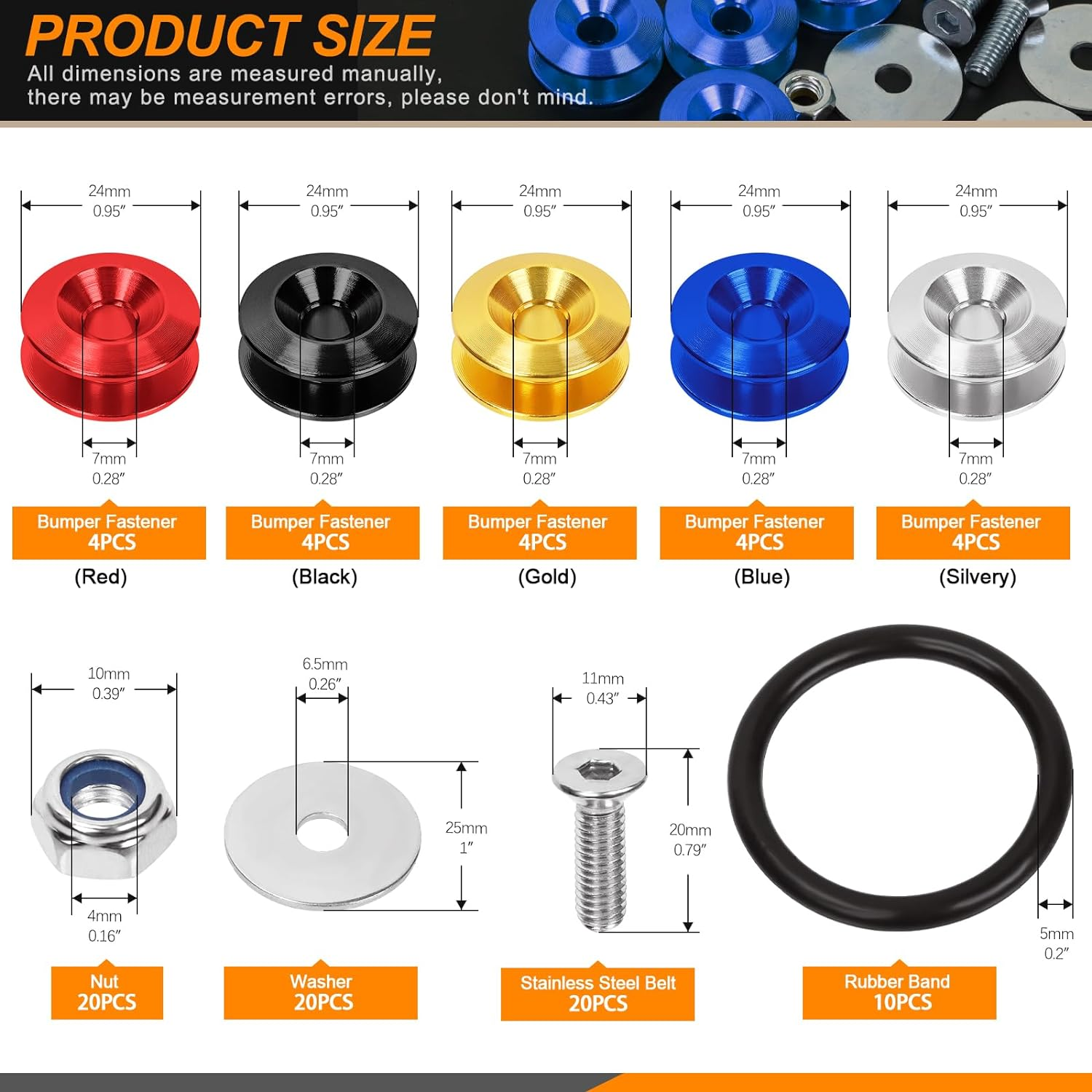 90Pcs 5 Colors Quick Release Fastener Kit Aluminum Bumper Clips Front Rear Bumper Fasteners Bumper Holder Clips Kit Vehicle Bumper Fender Fasteners Repair Kit for Car image number 2