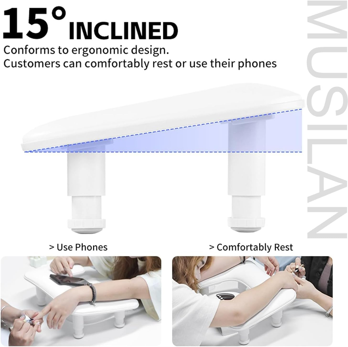 New Upgrade Height Adjustable Nail Arm Rest for Nails Tech - Ergonomic Slope Angle Hand Rest for Nails Tech Height Adjustable U-Shaped Manicure Nail Arm Rest Stand White Big Armrest Microfiber PU Leather Hand Rest Pillow for Acrylic Nail Art Cushion (White) - Grey image number 7