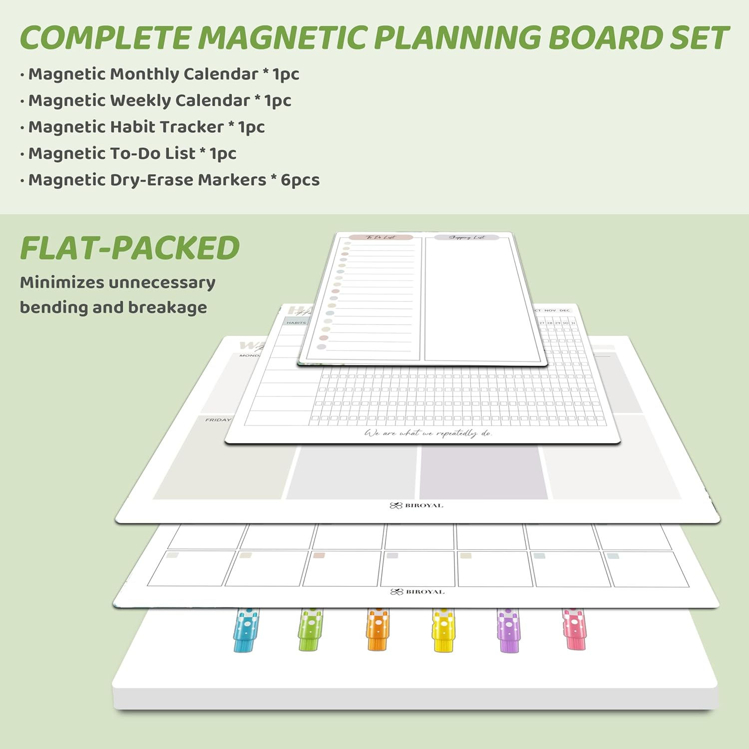 BIROYAL 4 Pack Magnetic Fridge Calendar - Dry Erase Whiteboard Calendar for Refrigerator - Magnetic Monthly & Weekly Planner with 6 Markers, Eraser, to Do List & Shopping List - 42X32Cm image number 4