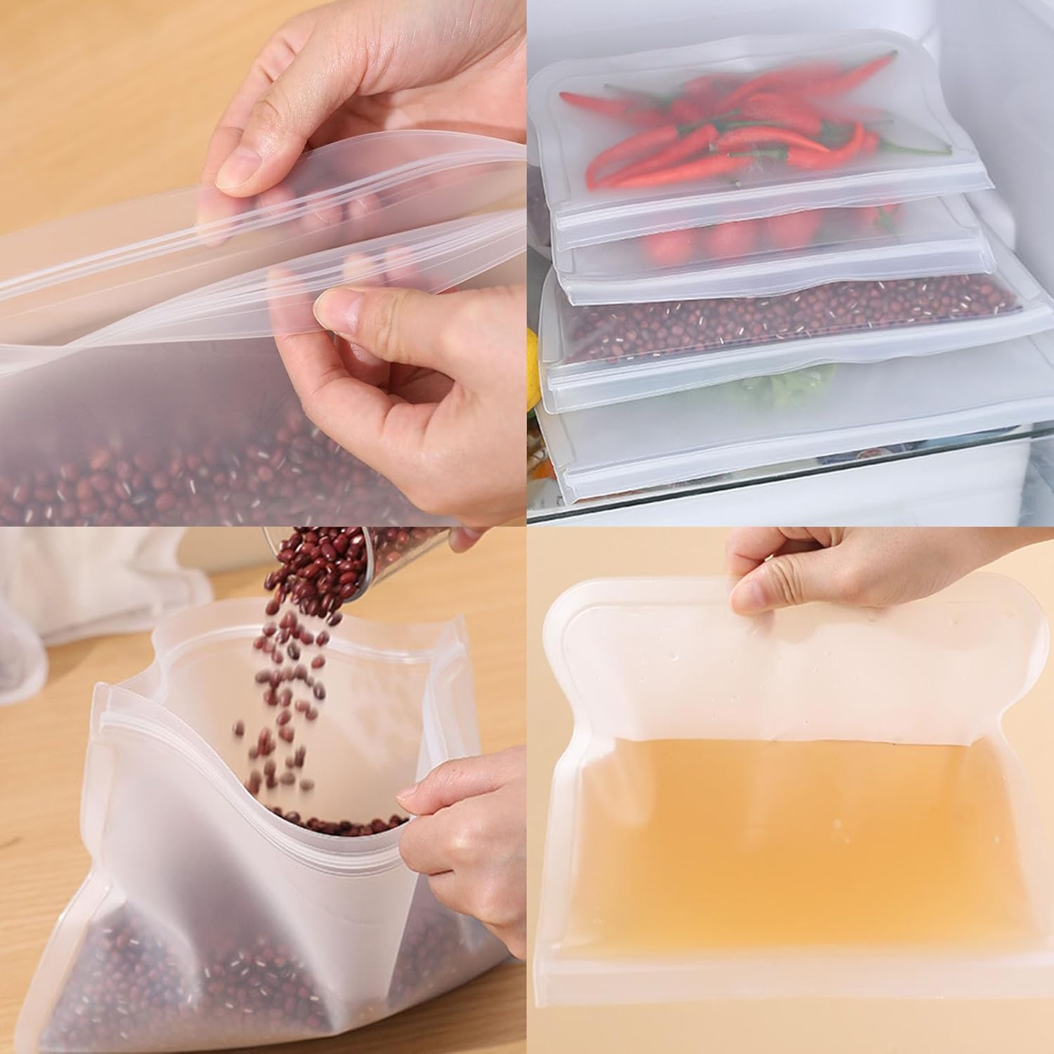 AYNKH 6 Pack Reusable Gallon Freezer Bags, 27 * 28CM/10.6 * 11Inch Extra Large Thick Ziplock Silicone Plastic Leakproof Sandwich Snack Fruits Lunch Food Storage Bags Meal Prep, Dishwasher Safe image number 4