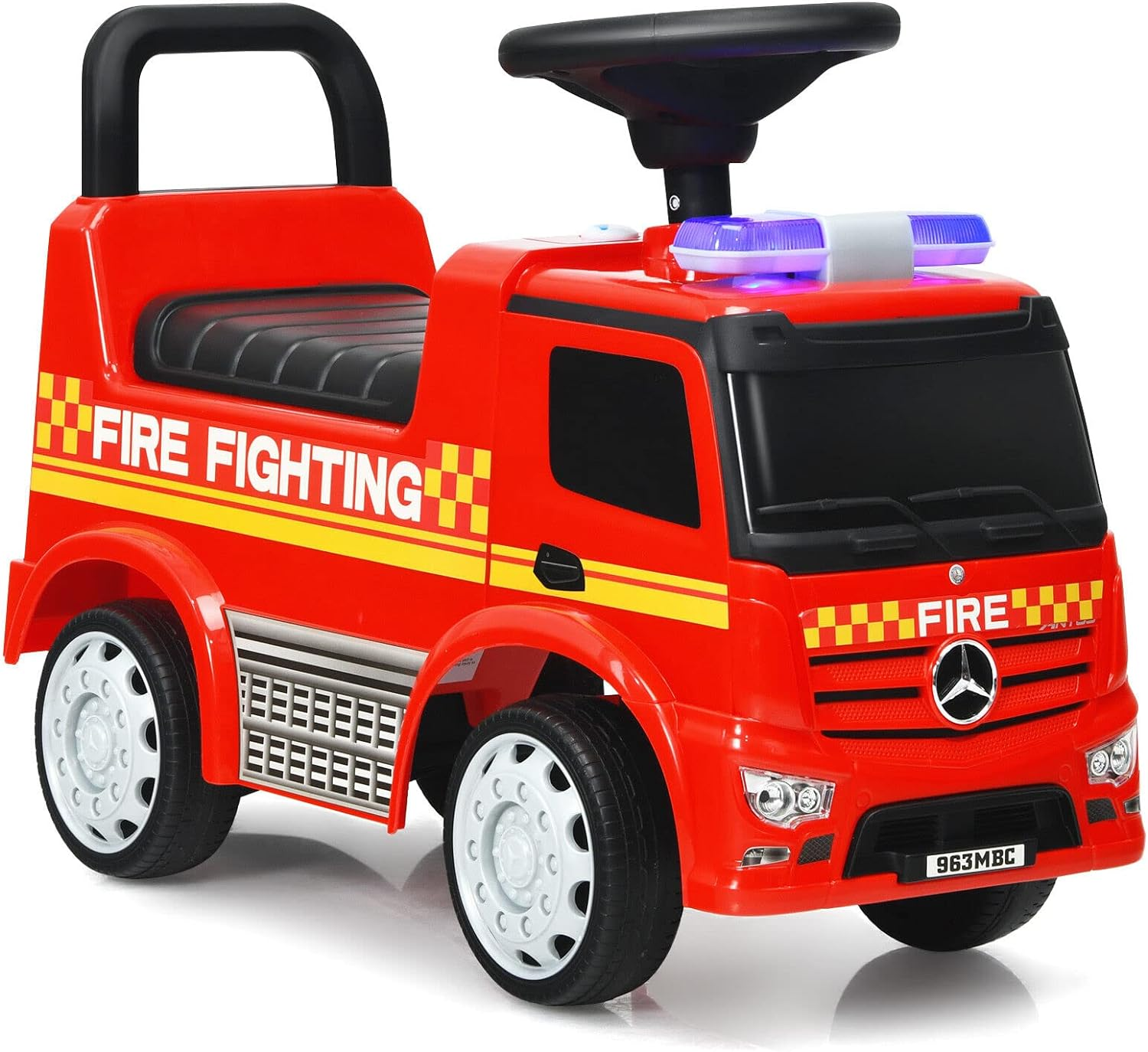 Honey Joy Kids Ride on Car, Benz Licensed Fire Engine W/Storage Space, Steering Wheel, Backrest, Indoor Outdoor Foot-To-Floor Sliding Car for 12 to 36 Months Old, Toy Boys Girls, Red