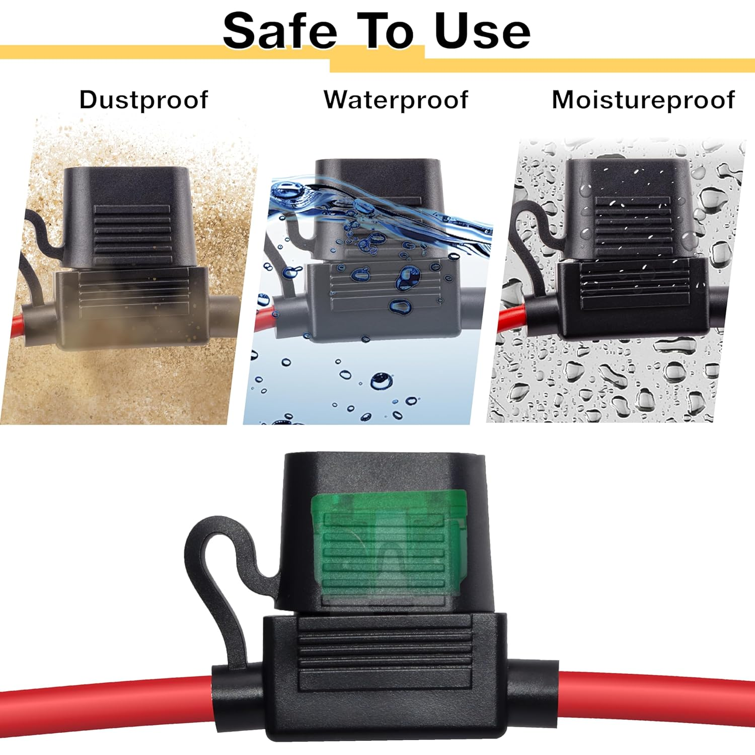 2 PCS Inline Fuse Holders 12V, 16 AWG Car Gauge Inline Fuses, Waterproof Fuse Holder with 15A ATC/ATO Standard Blade Fuses for Automotive, Marine, Golf Cart Lighting, Electrical Circuits image number 1