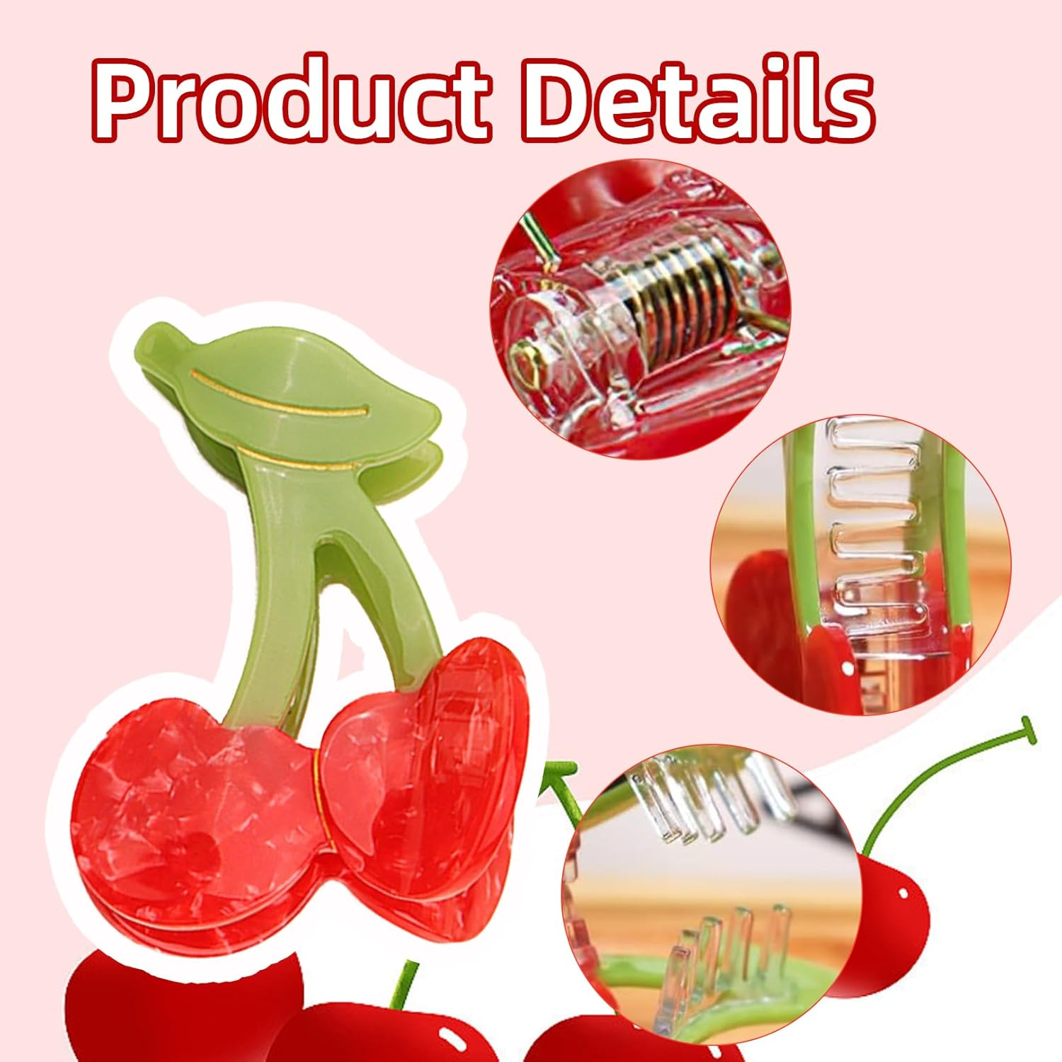 Cute Cherry Hair Claw Clips, Red Fruit Hair Clip, Hair Clip, Red, Summer Hair Clips, Fruit Hair Clips, Small Hair Claws, Suitable for Women to Organise and Decorate Your Hair image number 6