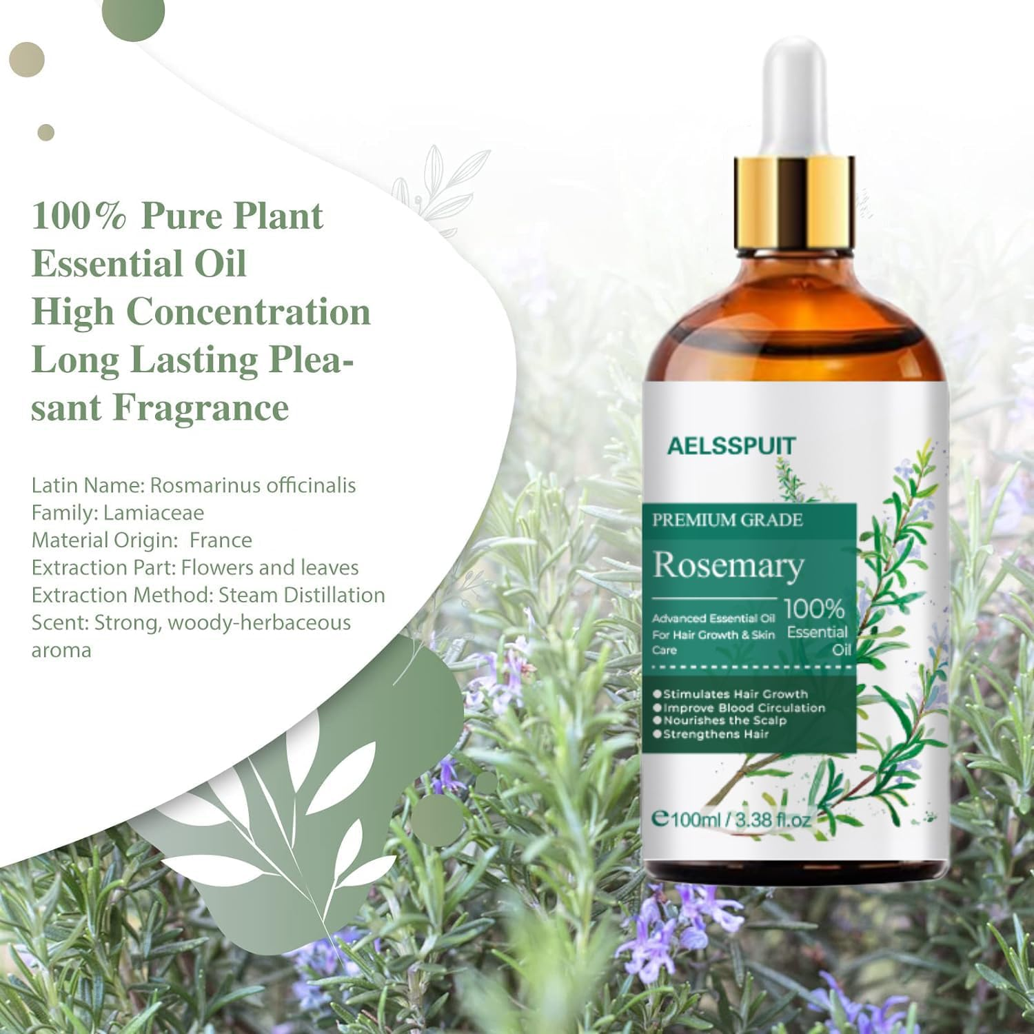 AELSSPUIT Rosemary Hair Oil Infused with Biotin to Enhance Hair Nourishment and Volume Natural Hair and Scalp Care for All Hair Types, for Both Men and Women 100Ml/3.52Fl Oz image number 5