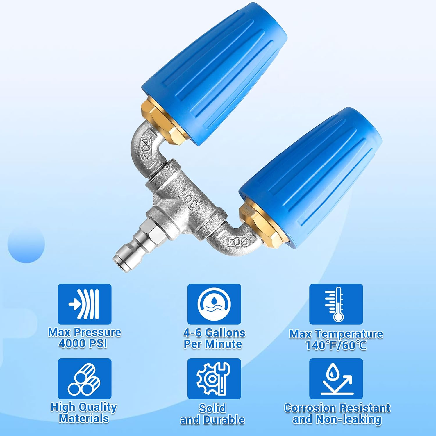 EZALOR Dual Turbo Nozzle Pressure Washer, 360&deg;Rotating Turbo Nozzle with 1/4" Quick Connector, 2.0 Orifice Twin Turbo Nozzle, 4-6 GPM, 4000 PSI image number 2