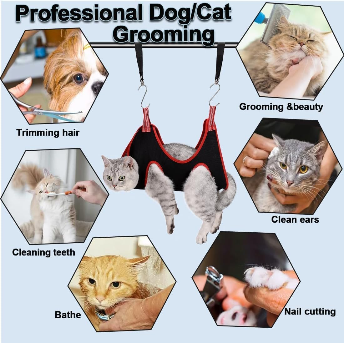 Pet Grooming Aid: Dog and Cat Hammock Restraint Harness, a Helper for Nail Trimming and Ear/Eye Care (S Size, 8.5", Breathable) image number 4