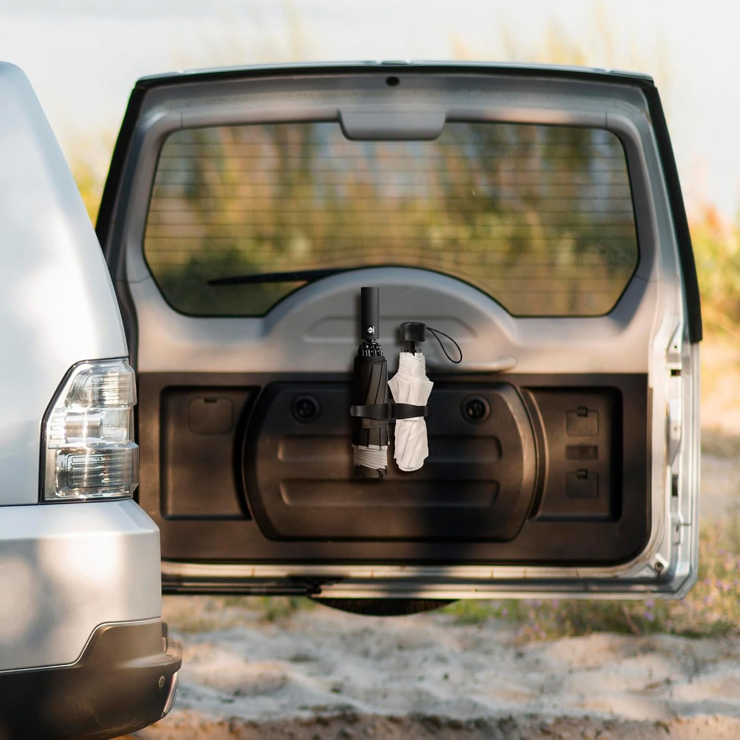 2 Pcs Car Trunk Umbrella Holder Clip Screw Install Car Door Hook Organizer Heavy Duty Abs Plastic for Tidy Storage Black image number 3