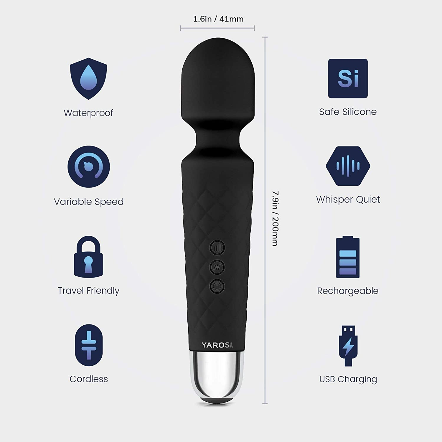 Cordless Therapeutic Massager by Yarosi - Strongest Therapeutic Vibrating Power - Best Rated for Travel Gift - Magic Stress Away - Perfect for Muscle Aches and Personal Sports Recovery - USB - Mini - Black - Purple image number 3